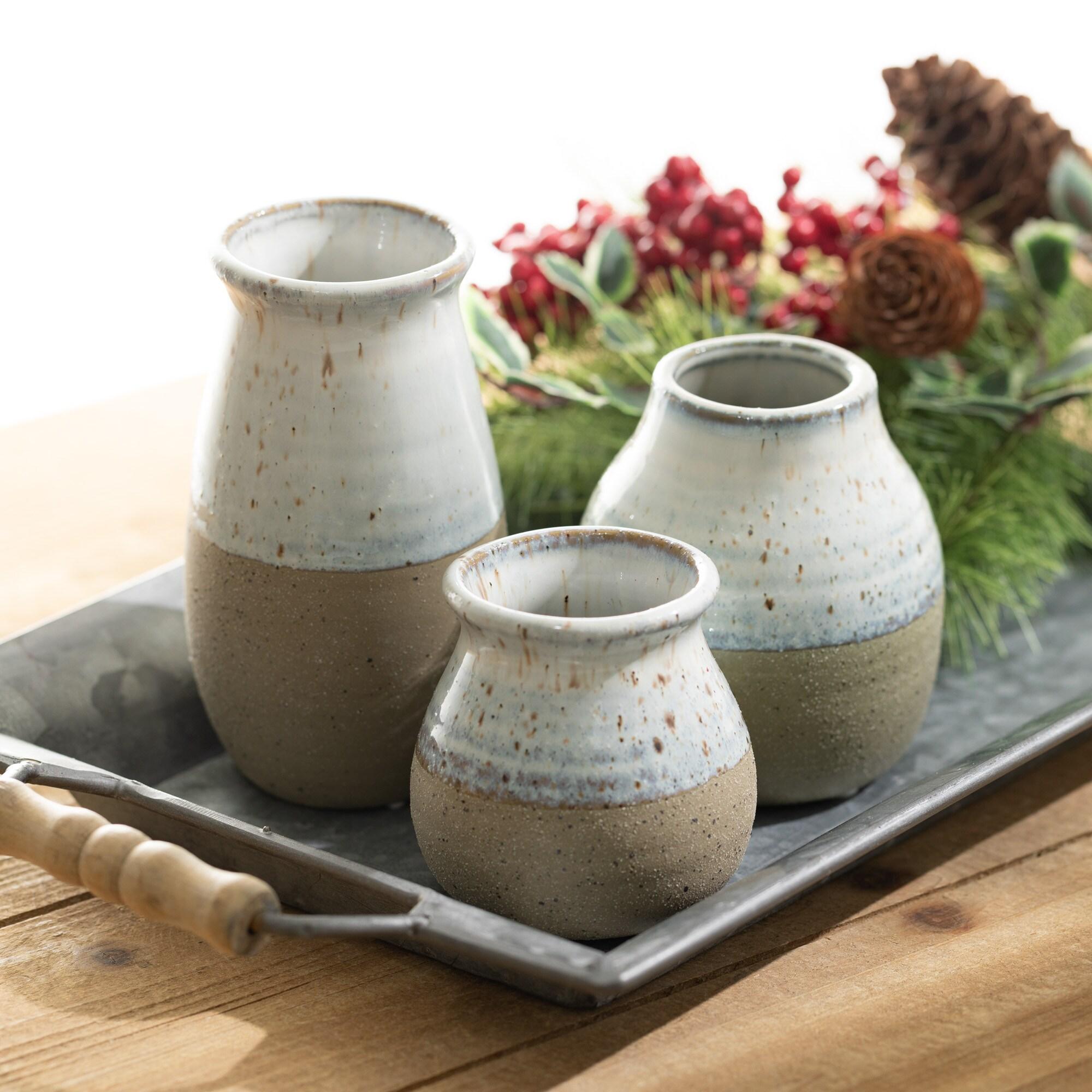 Sullivans Set of 3 Petite Ceramic Vases 3"H, 4.5"H & 5.5"H Blue and Brown