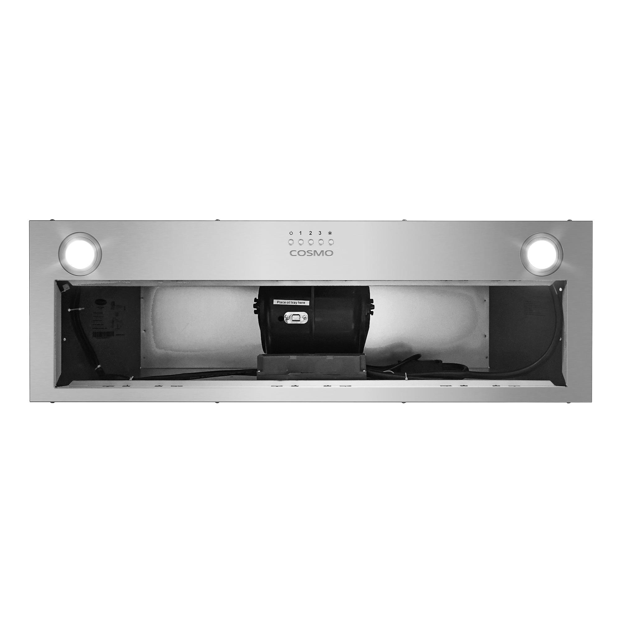 Cosmo 36 in. Insert Range Hood w/ Push Button Controls, 3-speed Fan, LED Lights and Permanent Filter