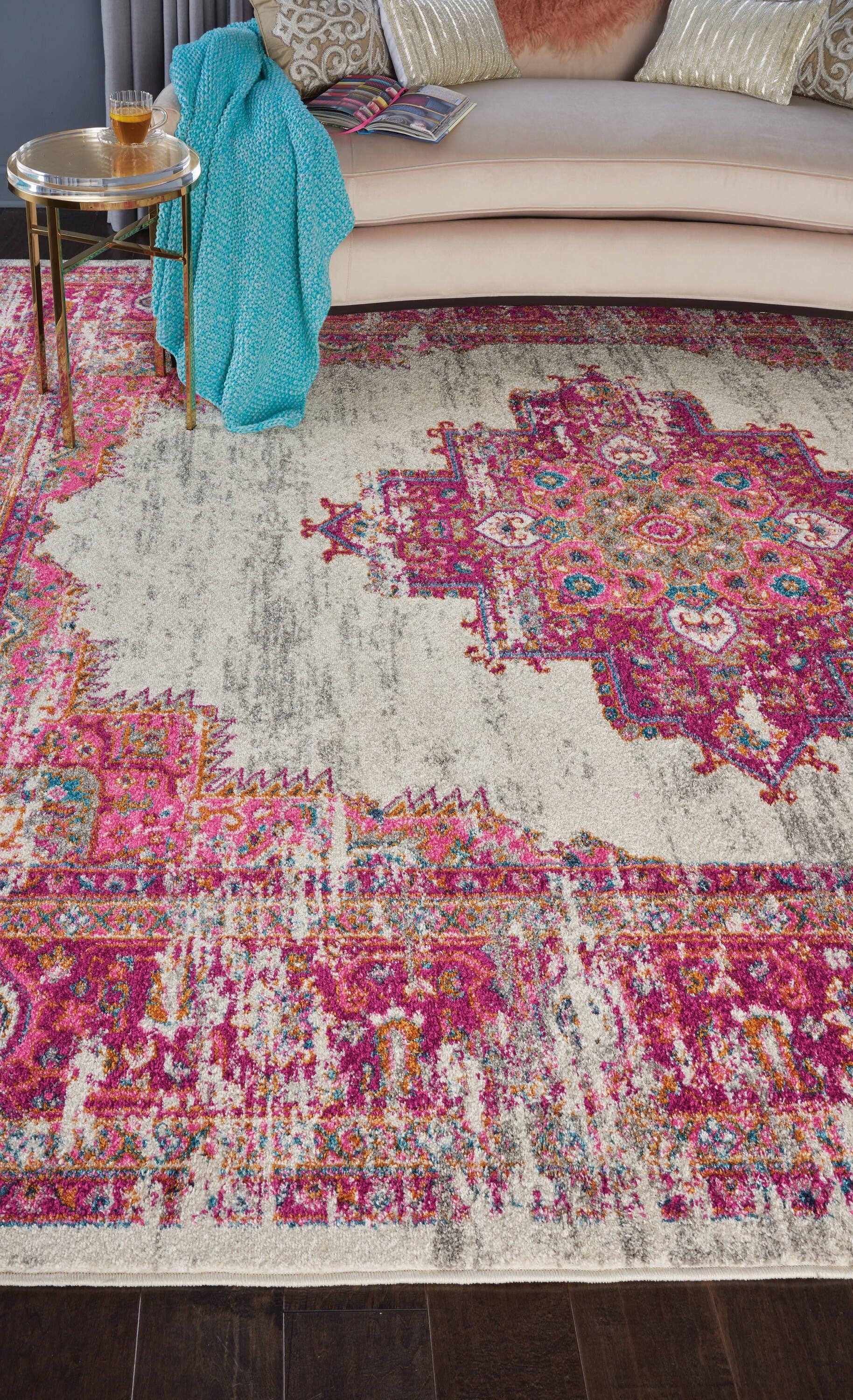 Nourison Passion Medallion Bohemian Indoor Rug Ivory/Fuchsia 8' x 10'