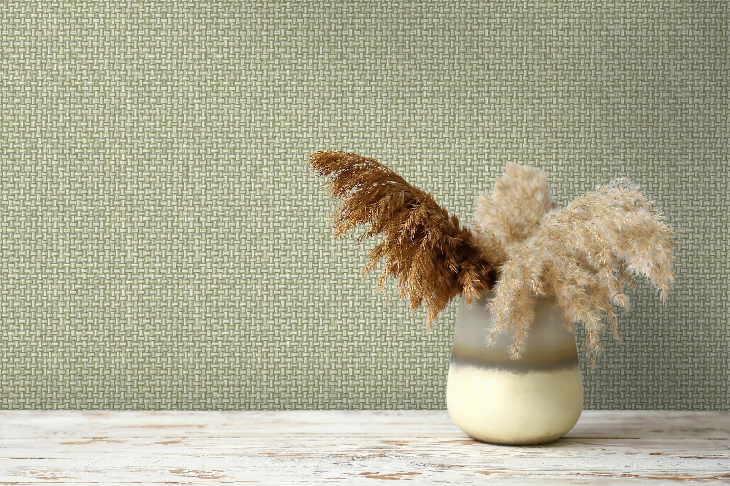 Basket Weave Non-pasted Wallpaper  396 in x 20.8 in Green