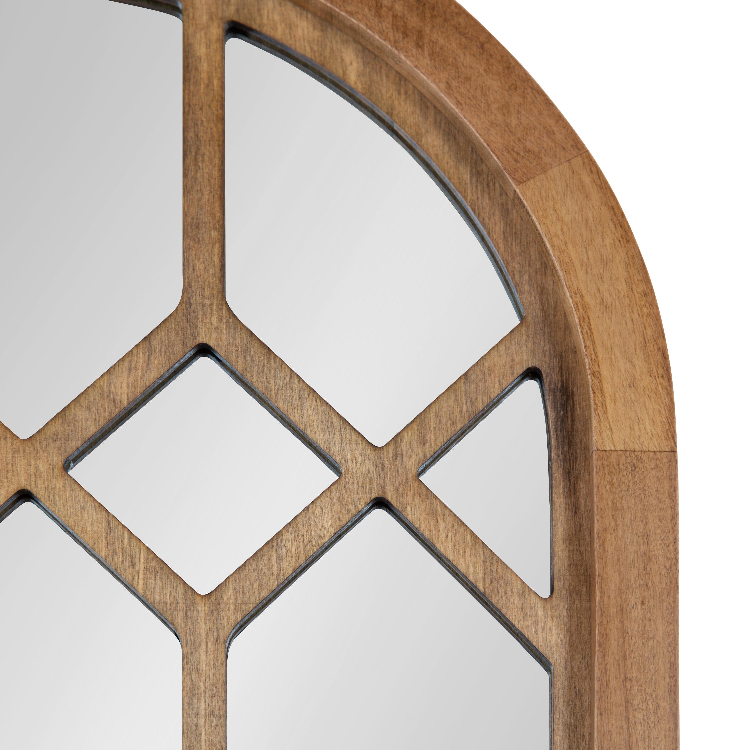 18"x47" Gilcrest Windowpane Wall Mirror Rustic Brown - Kate & Laurel All Things Decor: Oversized Arch Cathedral Design