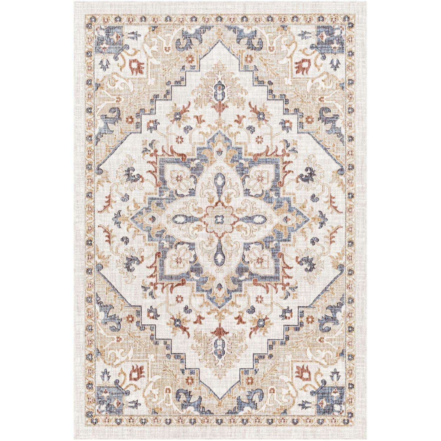 Eco-Friendly Blue 5'3" x 7' Rectangular Low Pile Rug