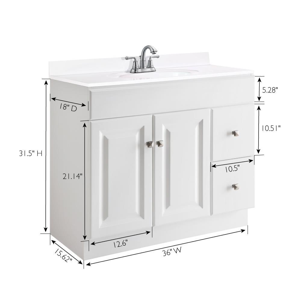 White MDF 36-Inch Freestanding Bathroom Vanity with Satin Nickel Knobs