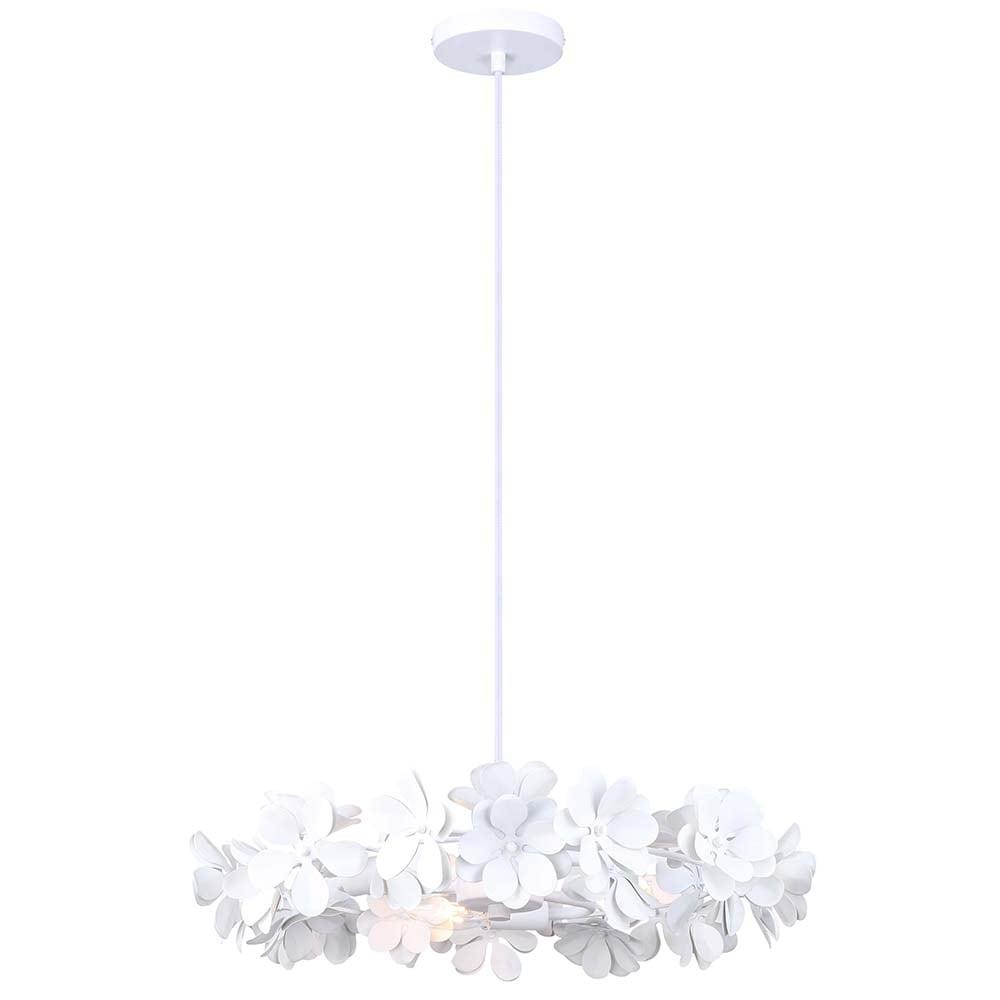 Cassia White Floral Drum 3-Light Chandelier