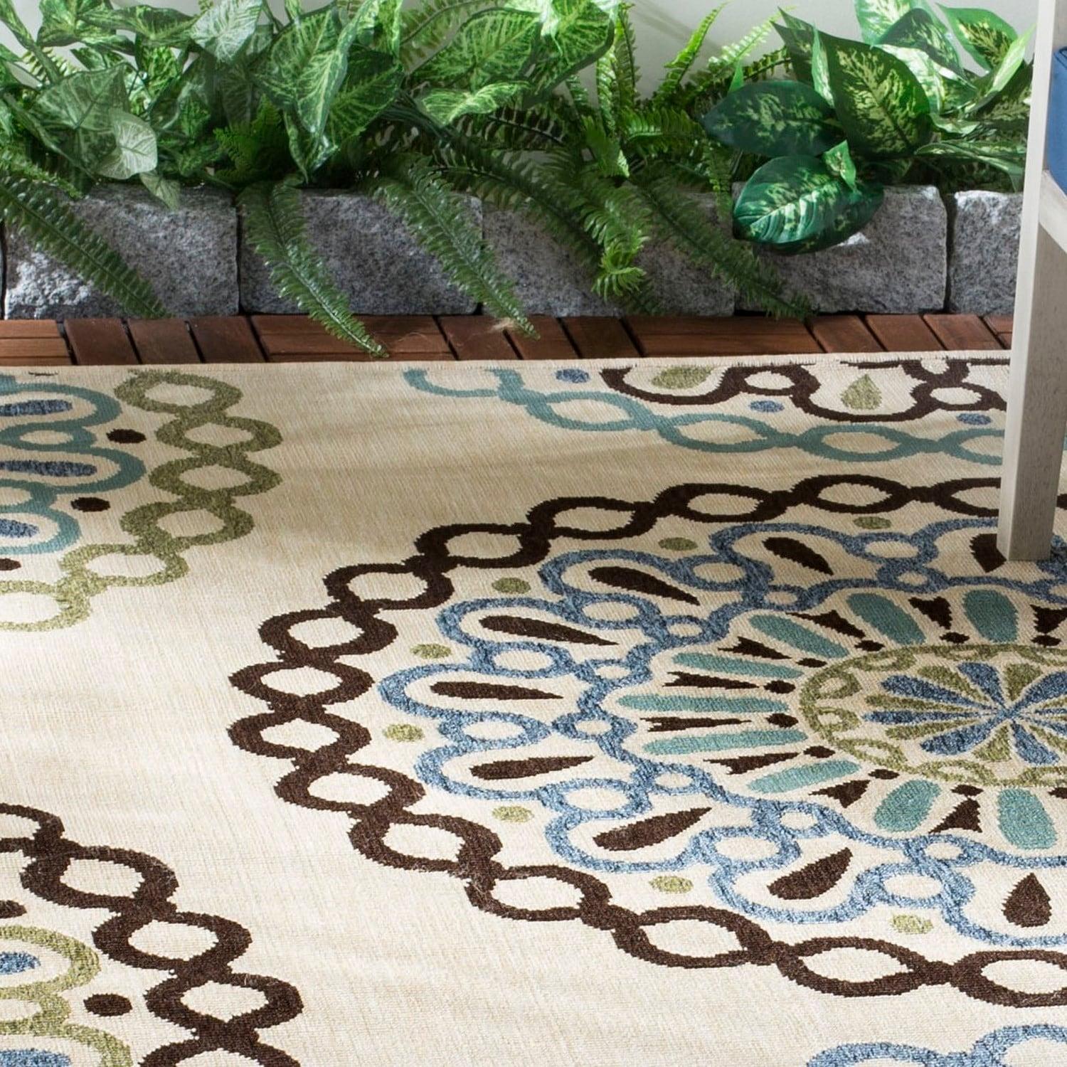 Veranda VER092 Power Loomed Indoor/Outdoor Area Rug - Cream/Blue - 5'3"x5'3" - Safavieh.