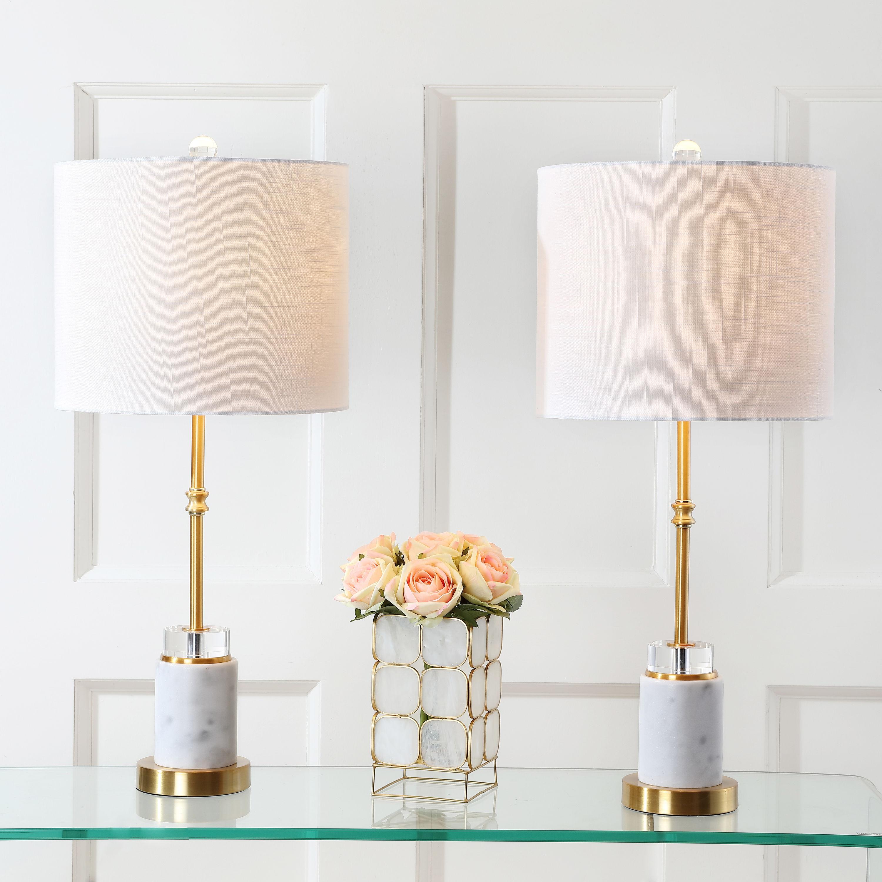 Harper 27" Marble/Crystal LED Table Lamp, Brass (Set of 2)