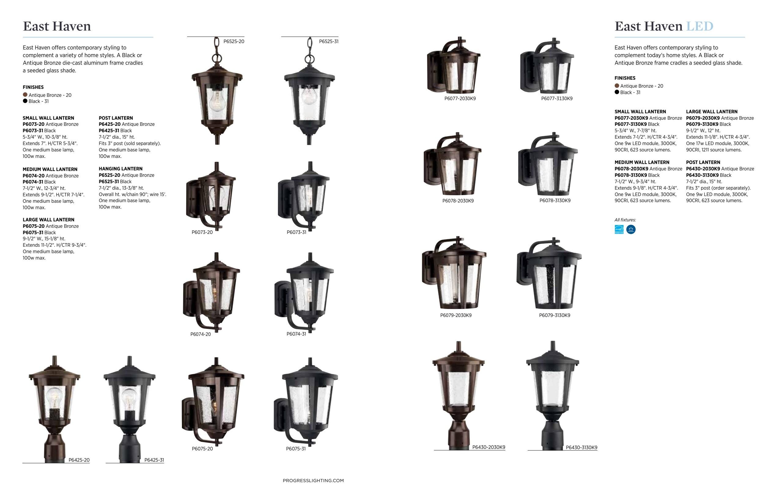 Progress Lighting, East Haven, 1-Light, Outdoor Wall Lantern, Black, Seeded Glass Shade