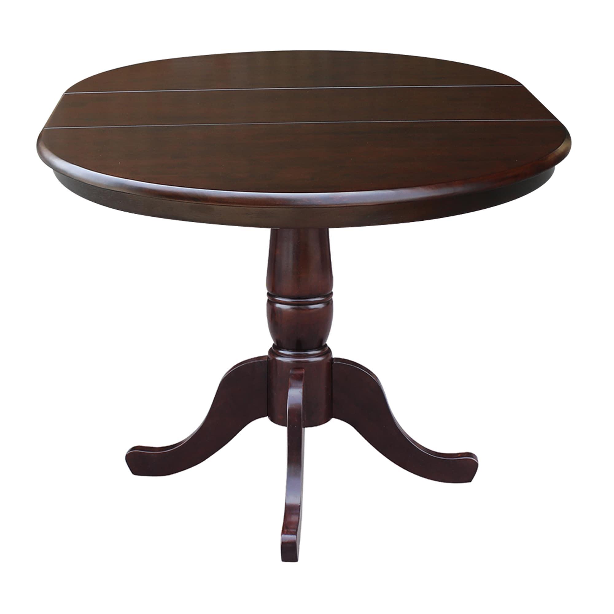 International Concepts 36 inches Round Top Pedestal Table With 12 inches Leaf - 28.9 inchesH - Dining Height