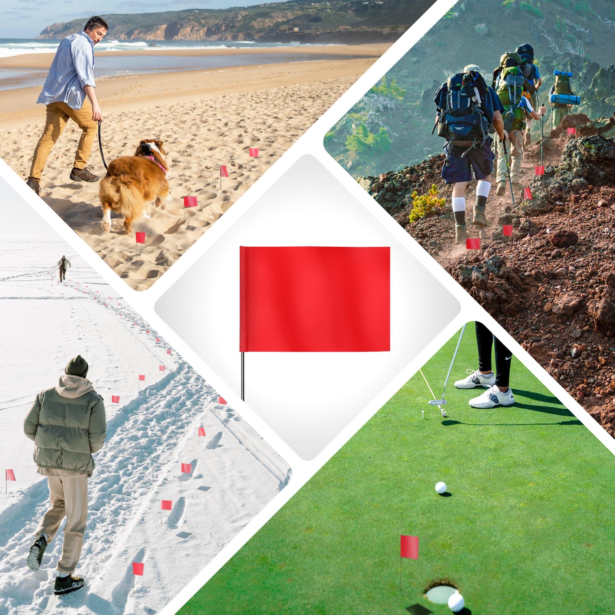 Anley 100 Pcs Red Marking Flags 4" X 5" - Vinyl Irrigation Sprinkler Flag with 15 Inch Steel Wire Stake - Small Marker Flags