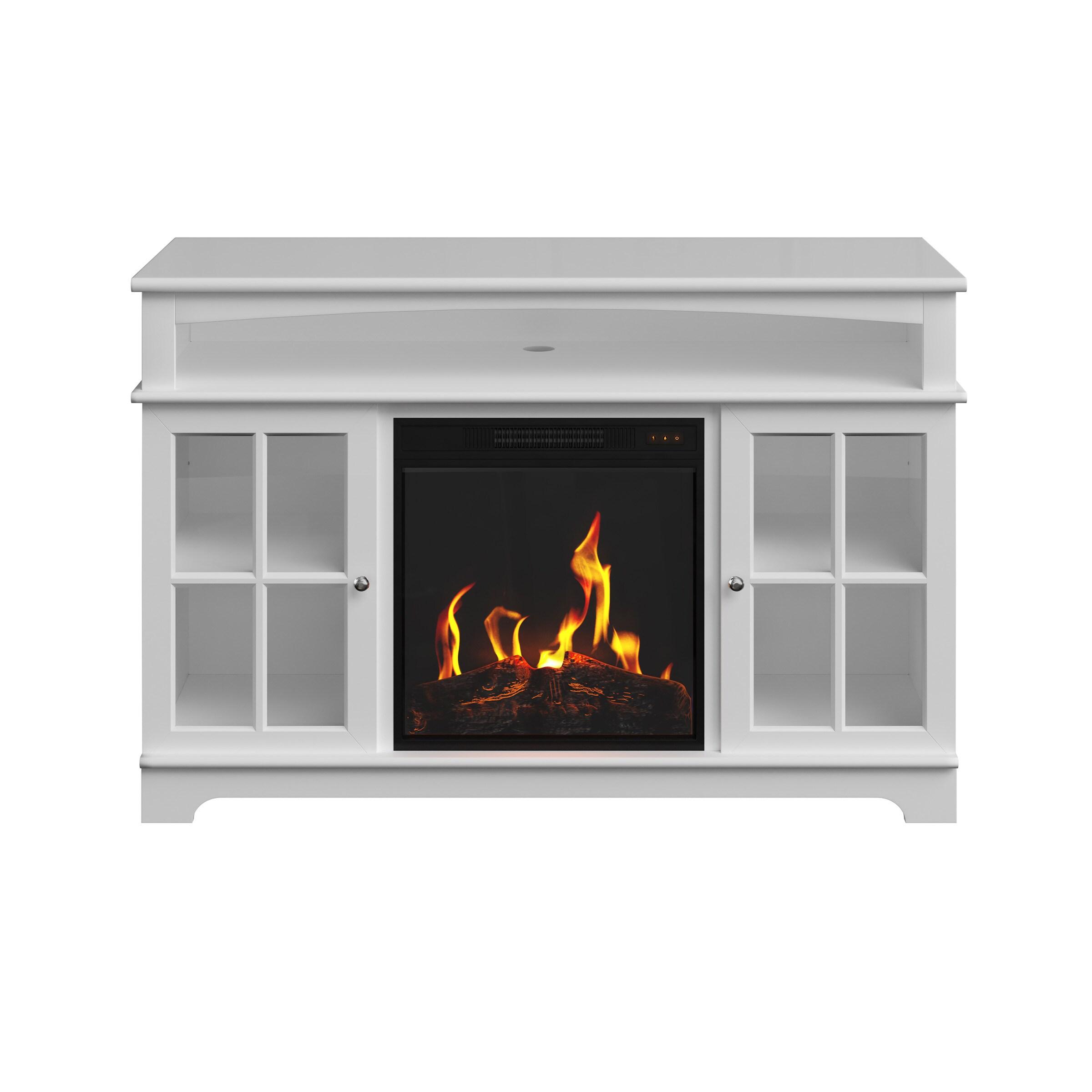 TV Stand with Electric Fireplace Fits TVs up to 50-Inches - Media Console with Storage Cabinet, Adjustable Heat, and LED Flames by Northwest (White)