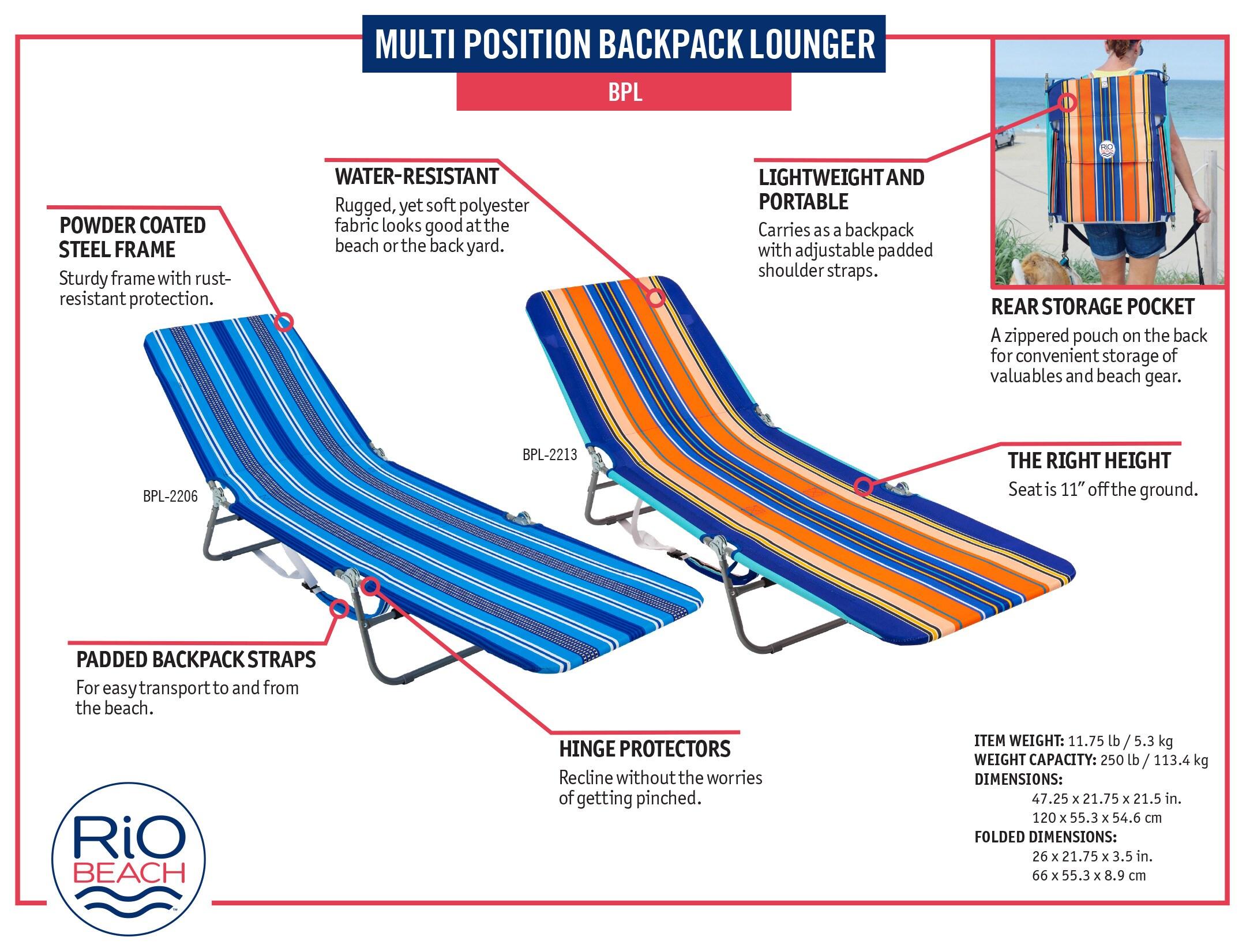 Blue and Orange Striped Folding Beach Lounger with Steel Frame