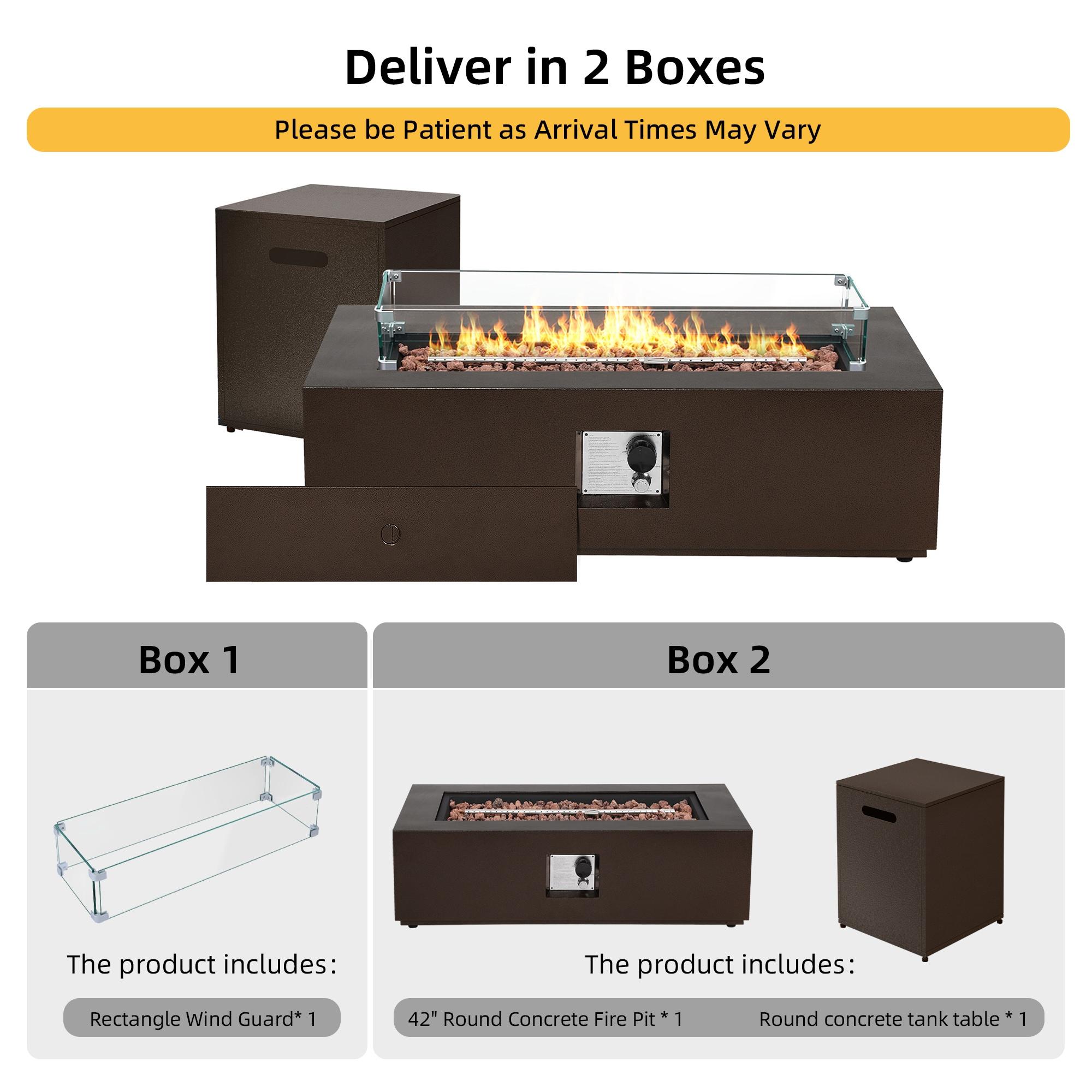 UPHA 42-inch Outdoor Propane Rectangle Fire Pit Table 50000 BTU Iron Gas FirePit for Outside Patio with Tank Cover, Removable Lid, Lava Rocks, Rain Cover, Brown