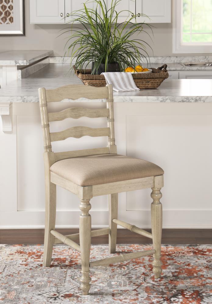 24" Marino Padded Seat Counter Height Barstool Upholstered Seat and Back White - Linon: Rubberwood Frame, Foam Fill, Ladder-Back Design