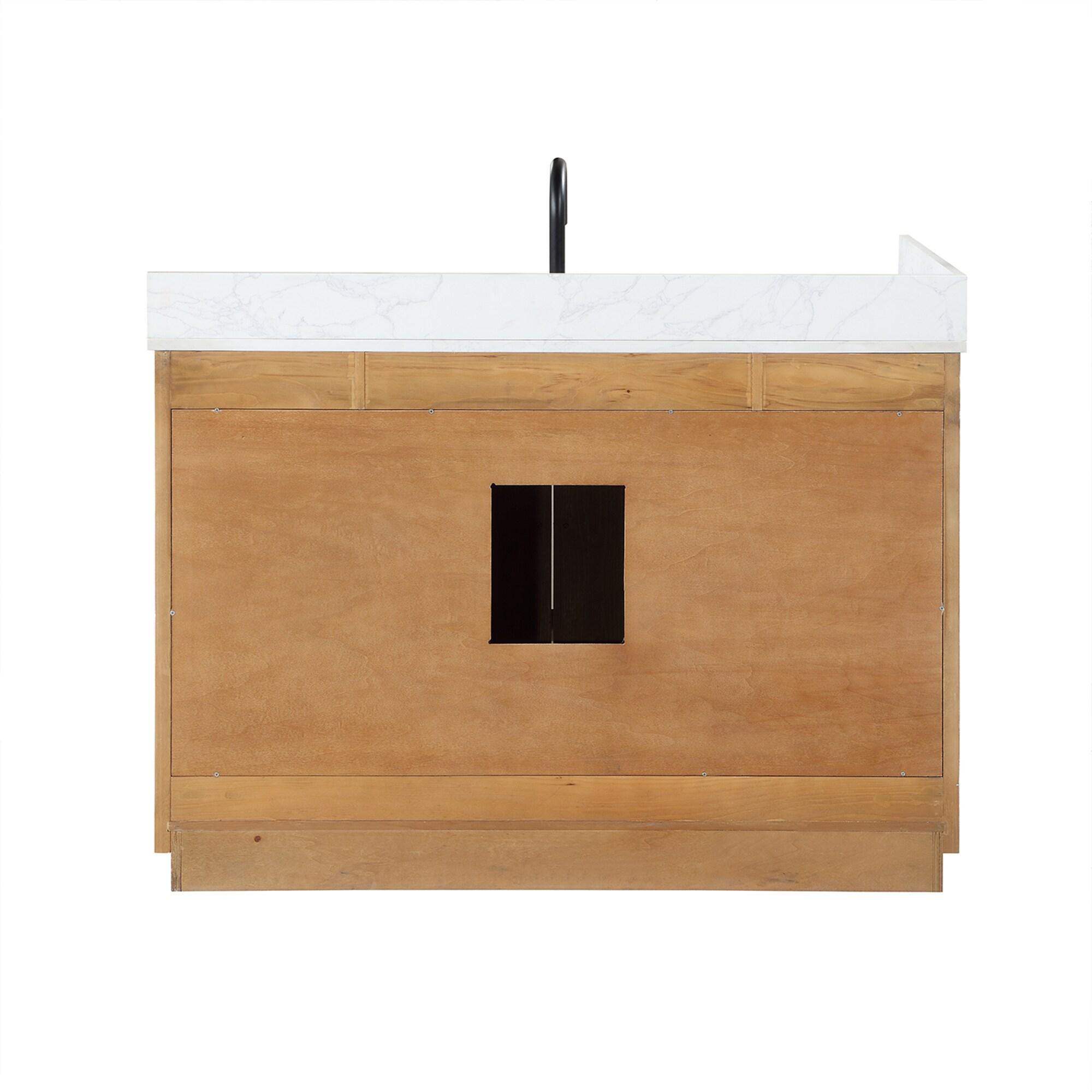 Gavino Tocador de Madera de 42" en Marrón Claro con Tapa de Piedra Compuesta sin Espejo