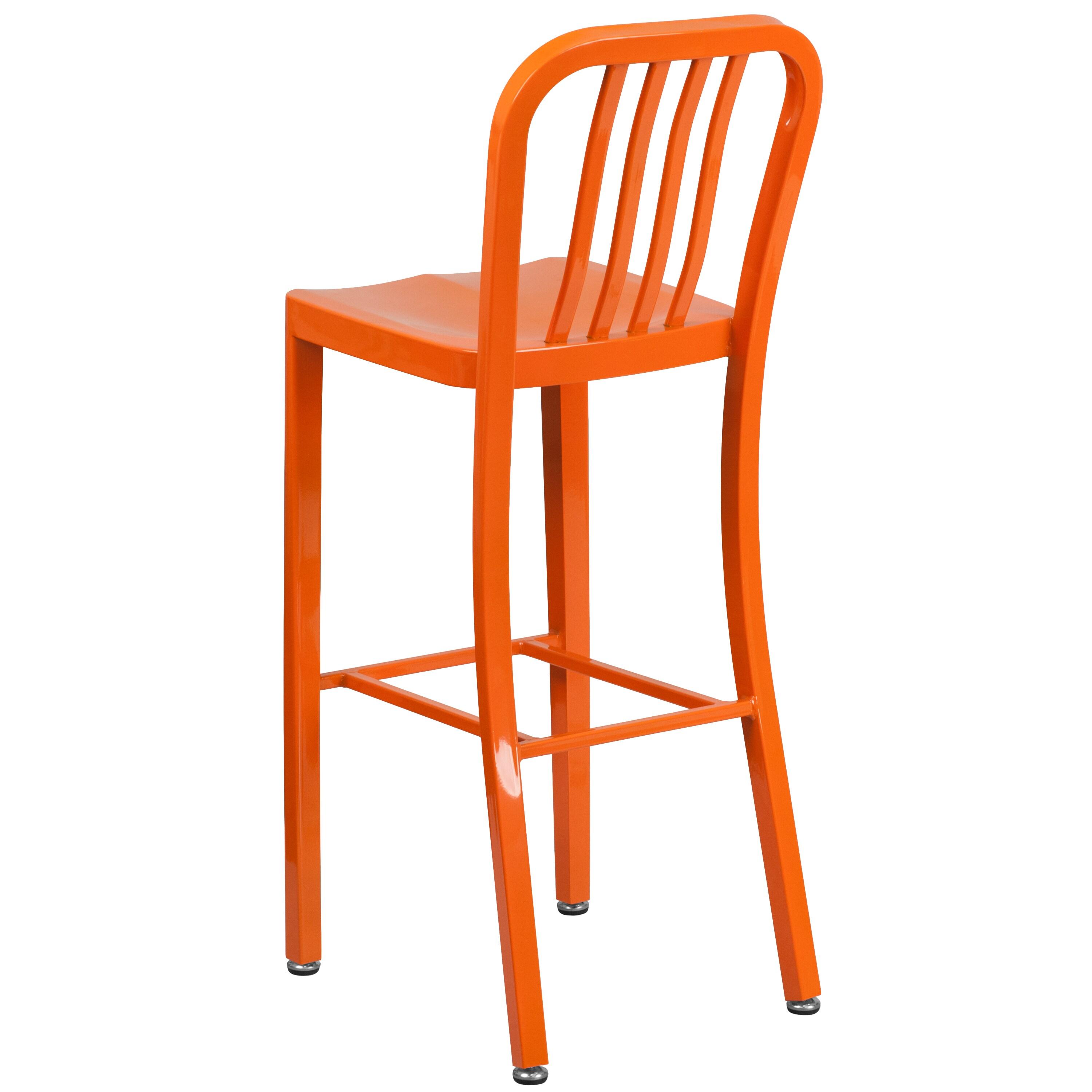 Flash Furniture Commercial Grade 30" High Orange Metal Indoor-Outdoor Barstool with Vertical Slat Back