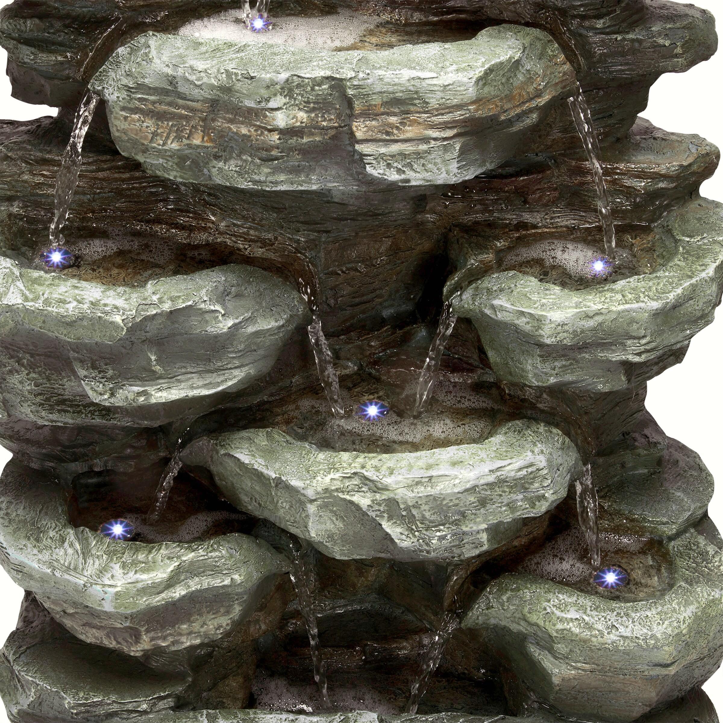 Gray Stone 39" Solar Powered Tiered Rock Fountain with LED Lights