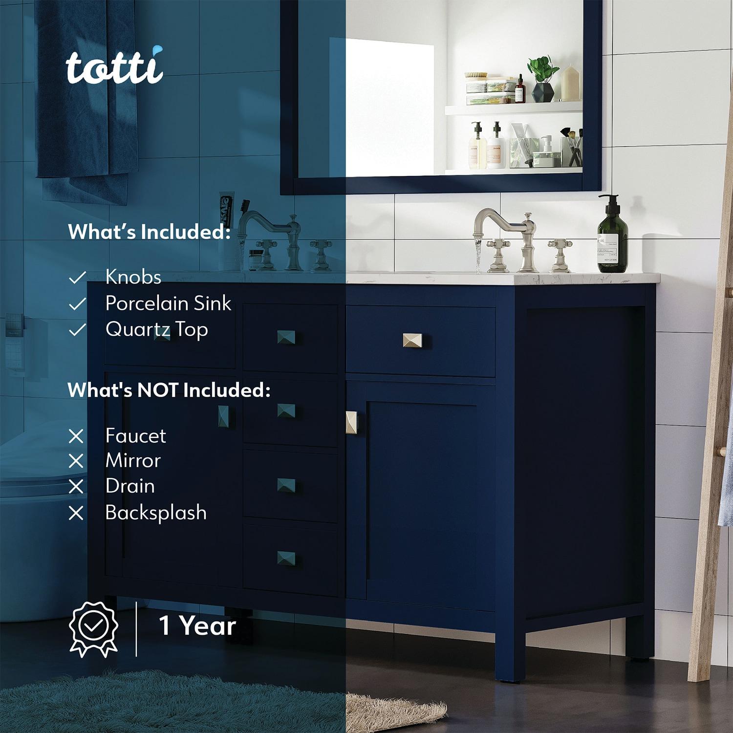 Totti Artemis 48" Blue Transitional Double Sink Bathroom Vanity w/ White Carrara Style Man-Made Stone Top