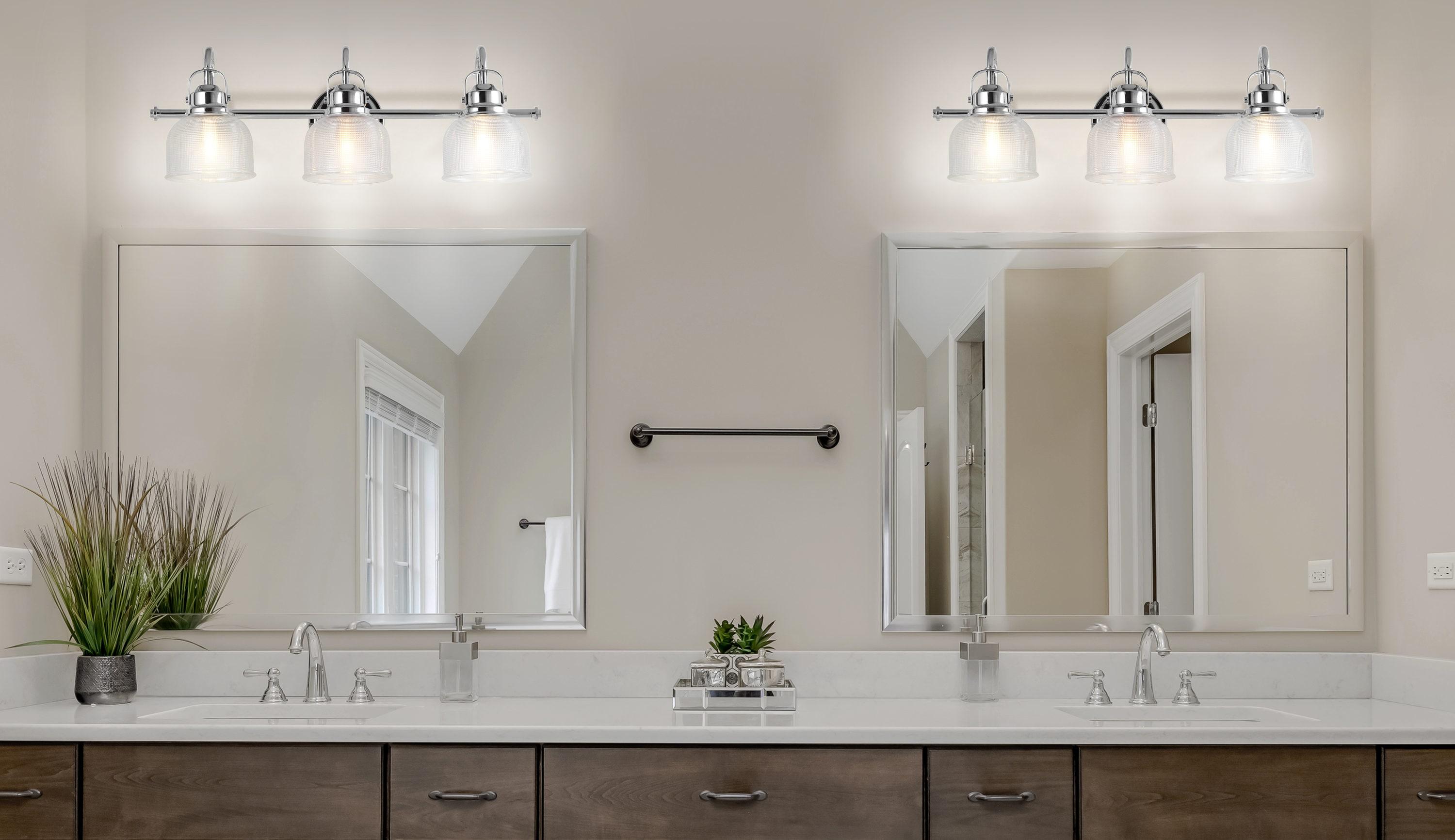 JYL7409A Virginia 25.25" 3-Light Metal/Glass LED Traditional Classic Vanity Light Modern 2700K LED 4W Bulbs Entryway Lobby Kitchen Bathroom Bedroom Living Room Hallway, Chrome