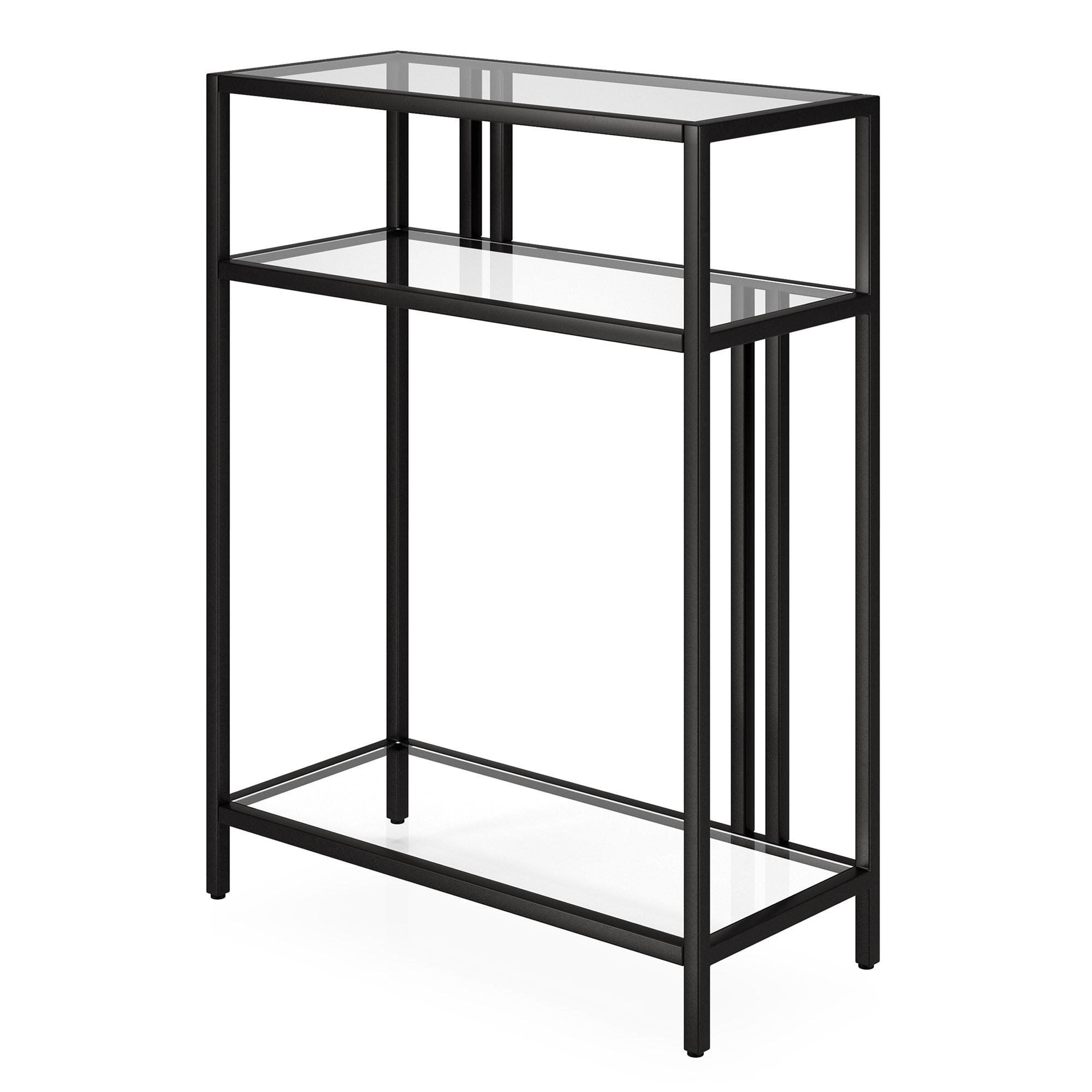 Evelyn&Zoe Cortland 22" Wide Rectangular Console Table with Glass Shelves, Blackened Bronze