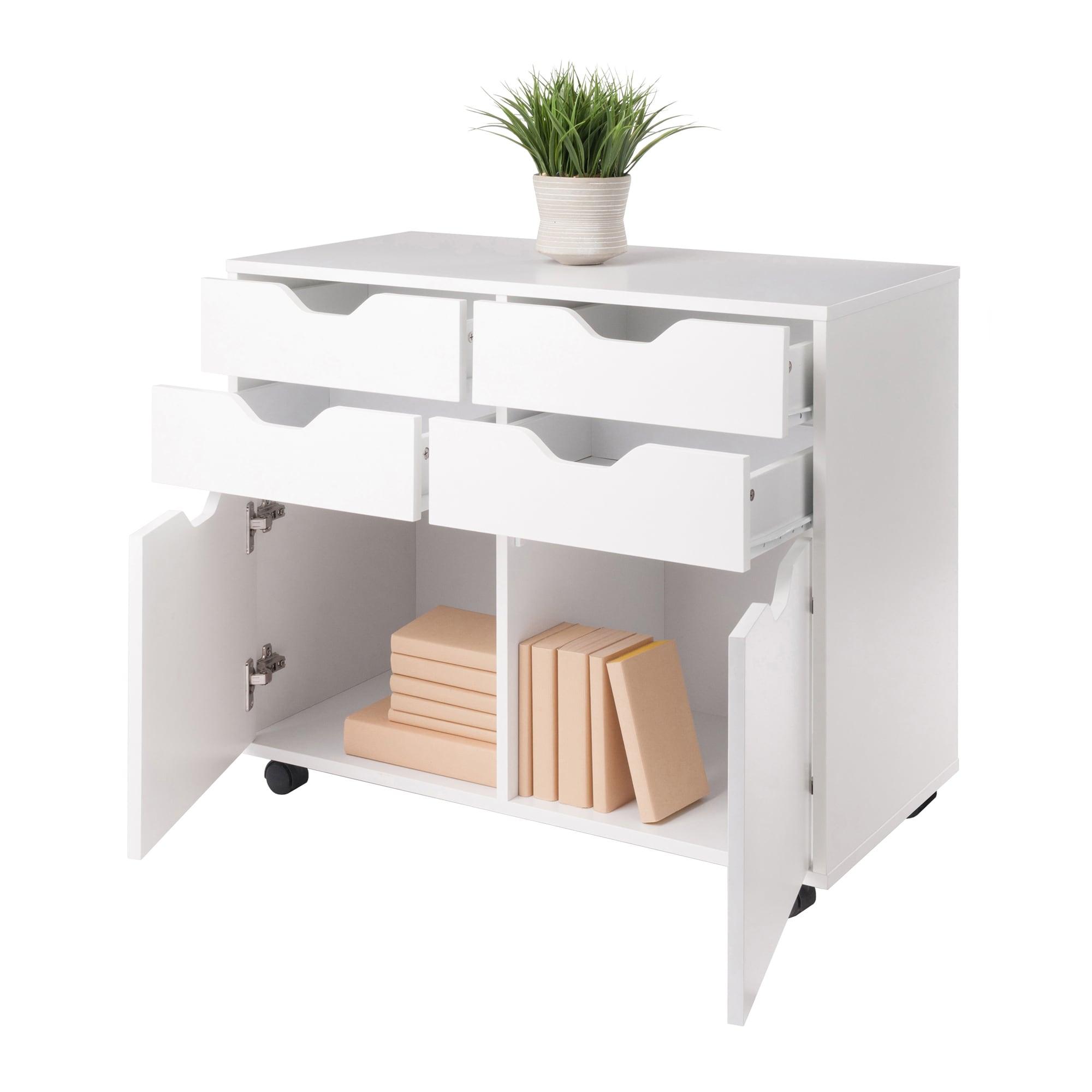 Halifax 2 Sections Mobile Storage Cabinet White - Winsome: Modern Accent Furniture with 4 Drawers & 2 Compartments