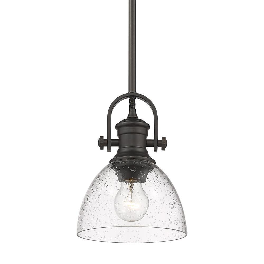 Golden Lighting Hines 1-Light Mini Pendant in Rubbed Bronze with Seeded Glass