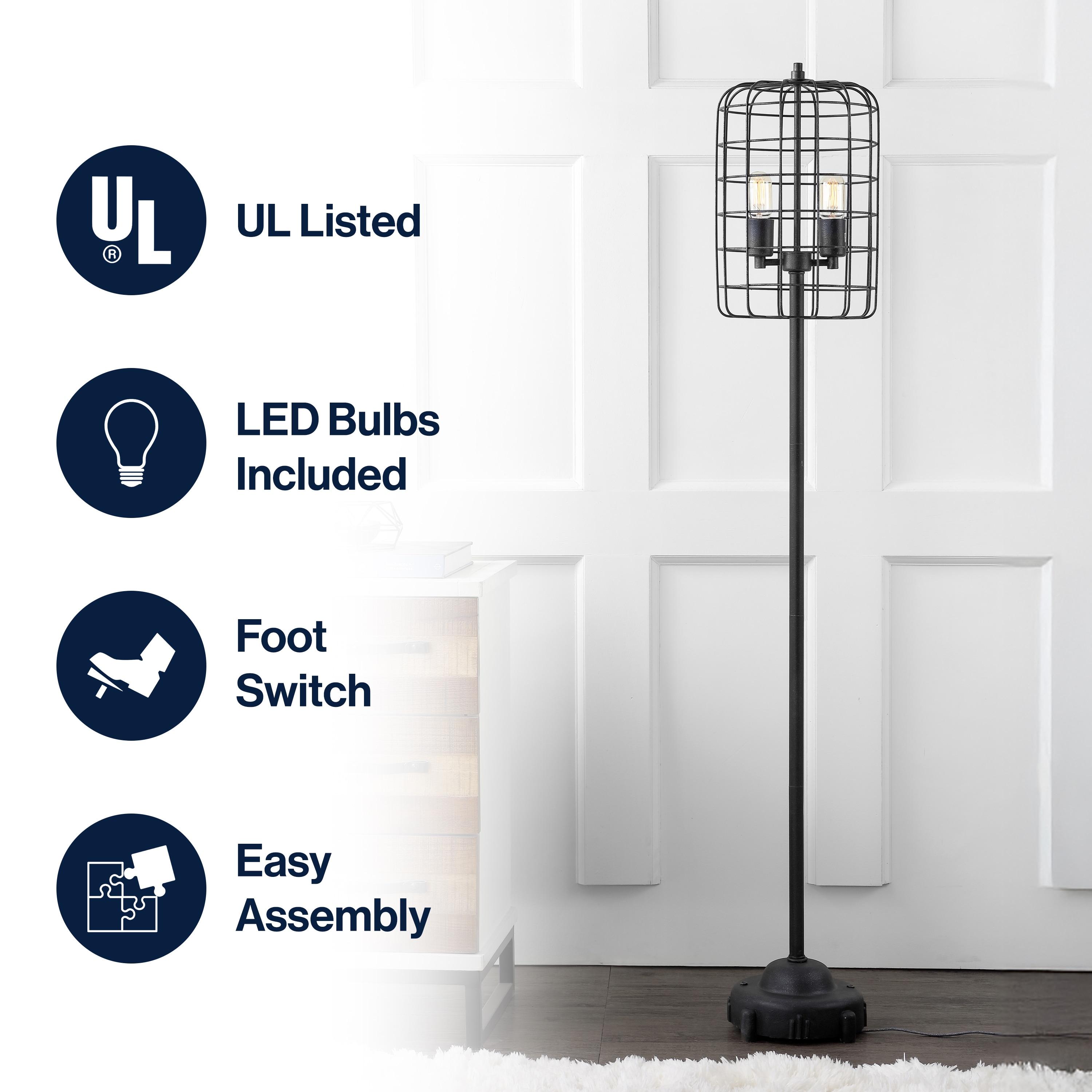 Odette 65" Industrial Metal Floor Lamp, Black/Silver