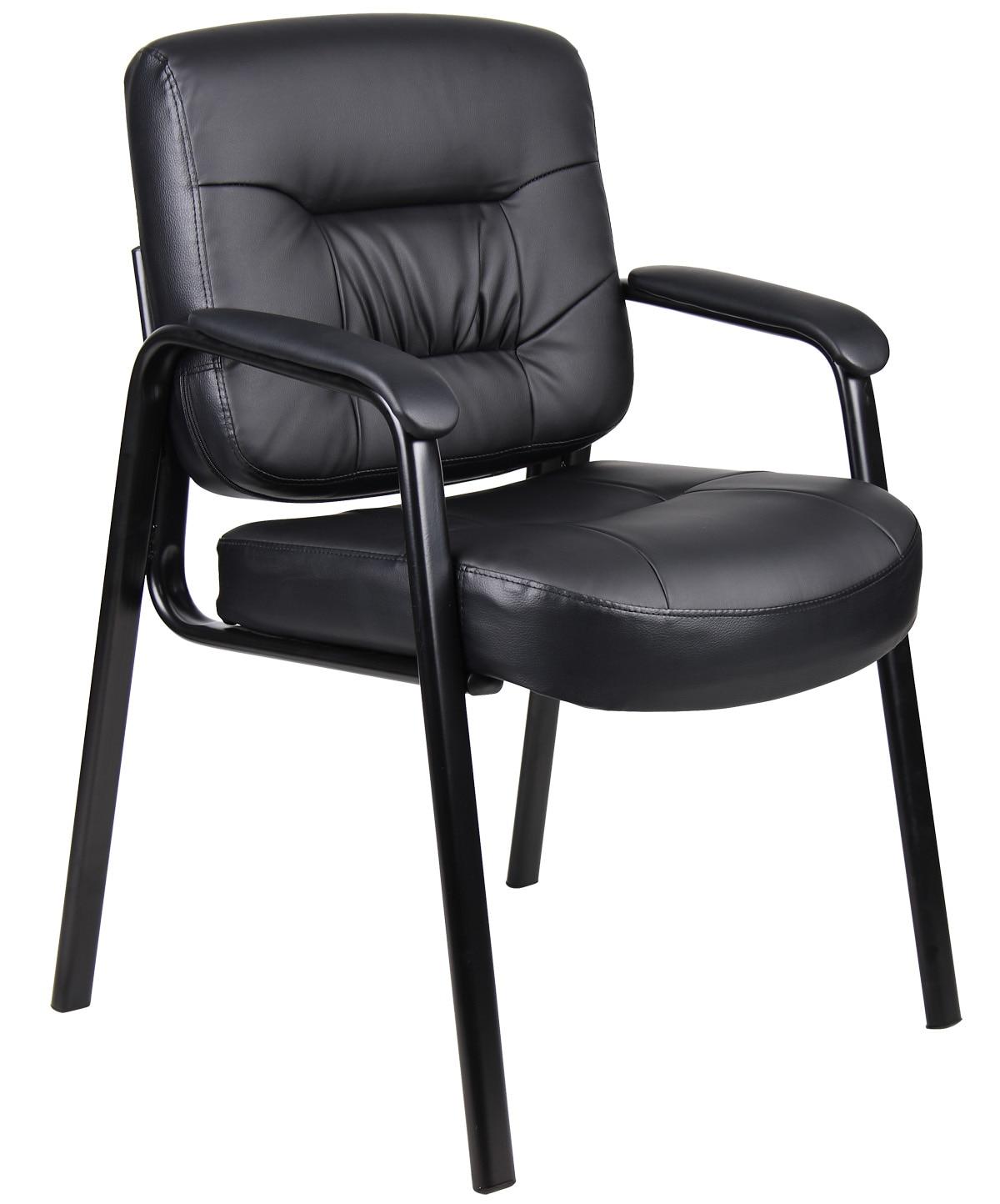 Boss Office Products B7509 Leather Guest Chair with Steel Frame, Black