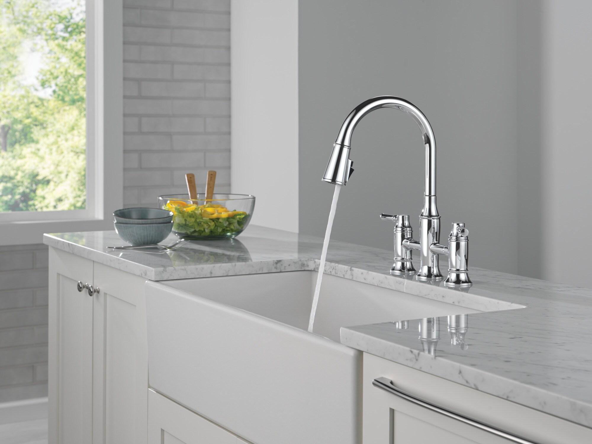 Renaldi Pull-Down ProClean Bridge Kitchen Sink Faucet, Two Handle Kitchen Faucet