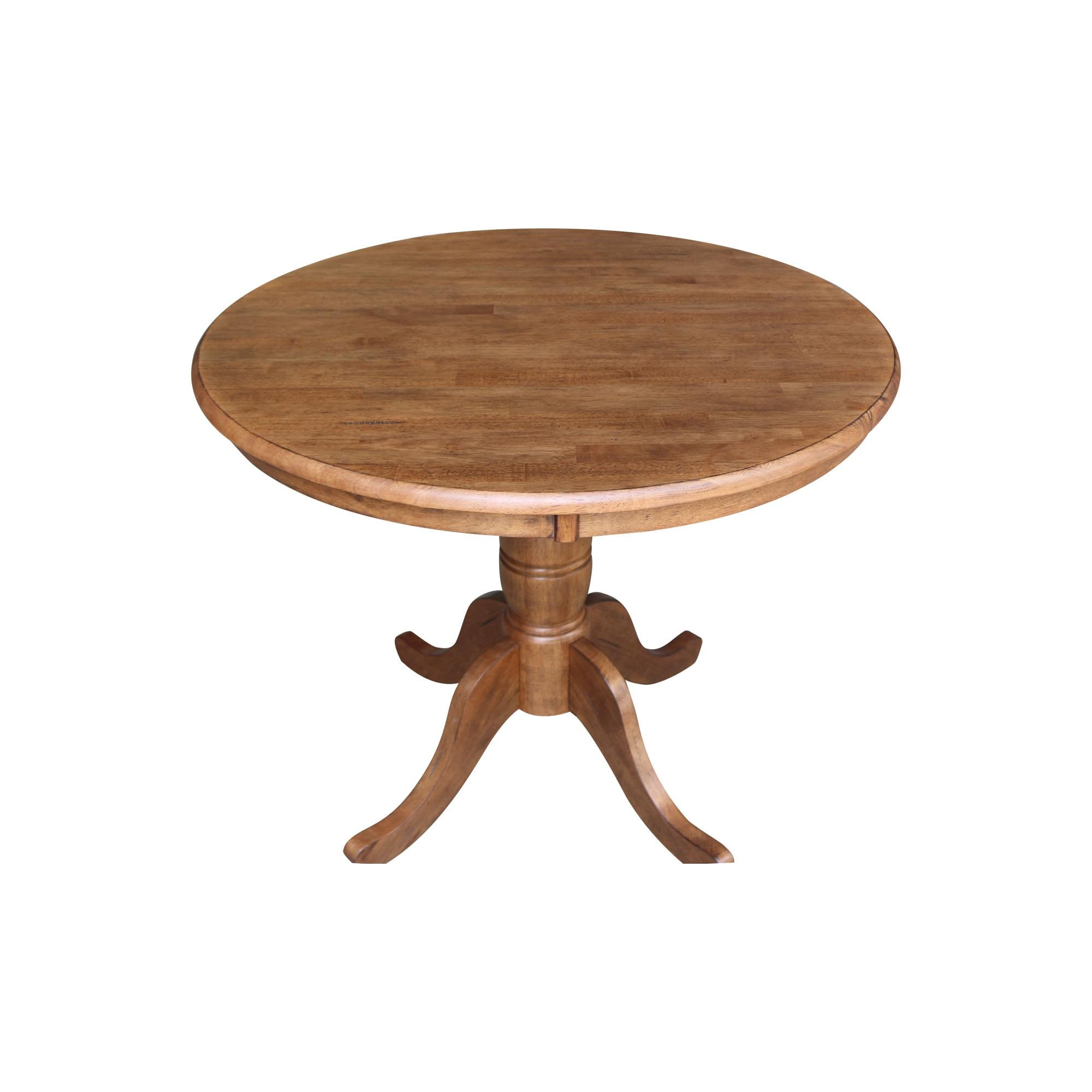 International Concepts 29.1" Dining Tables Round Top Carson Pedestal Distressed Oak: Hardwood, Seats 4, Non-Extension