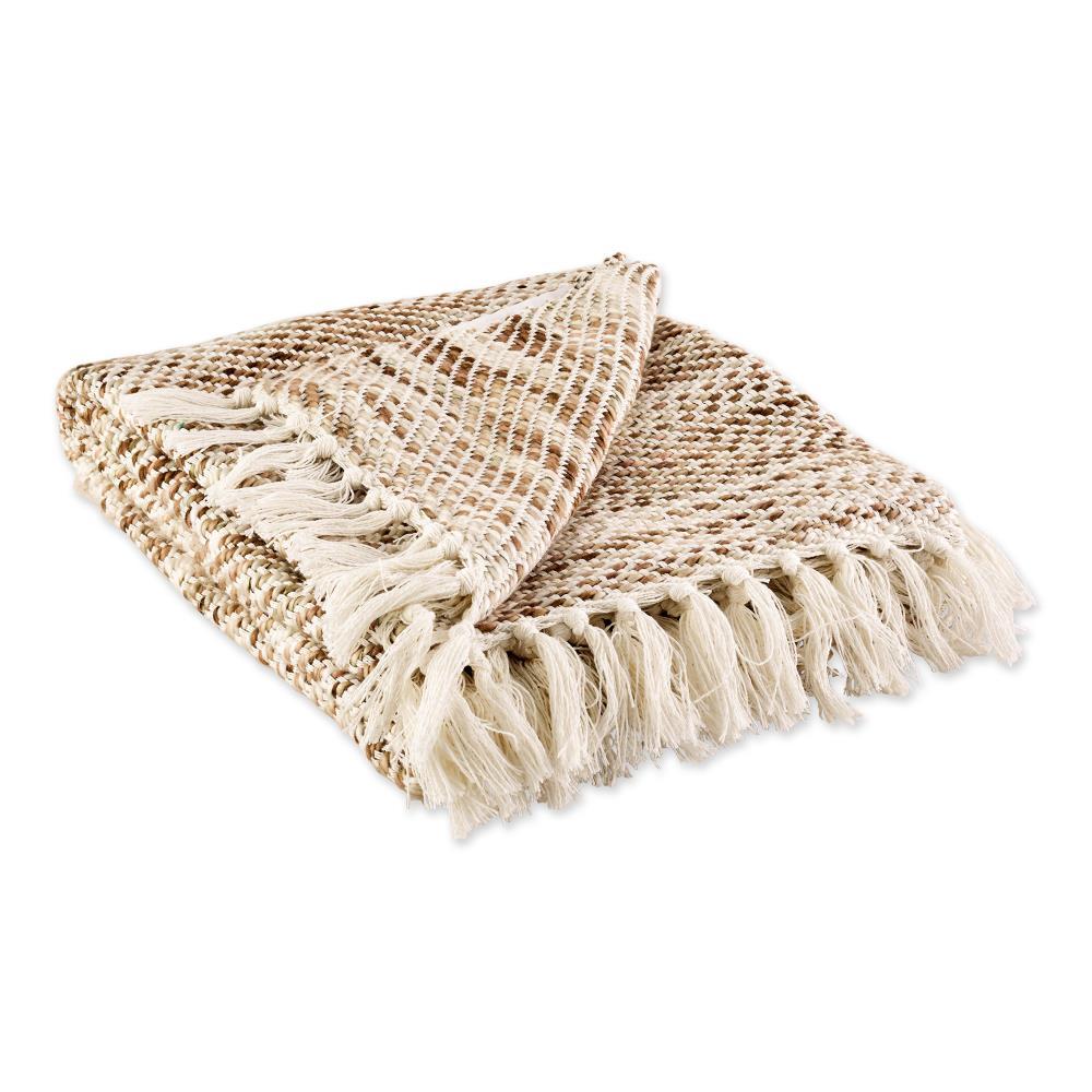 50"x60" Tone Diagonal Striped Acrylic Throw Blanket Natural - Design Imports: Midweight, Loomed, Hypoallergenic