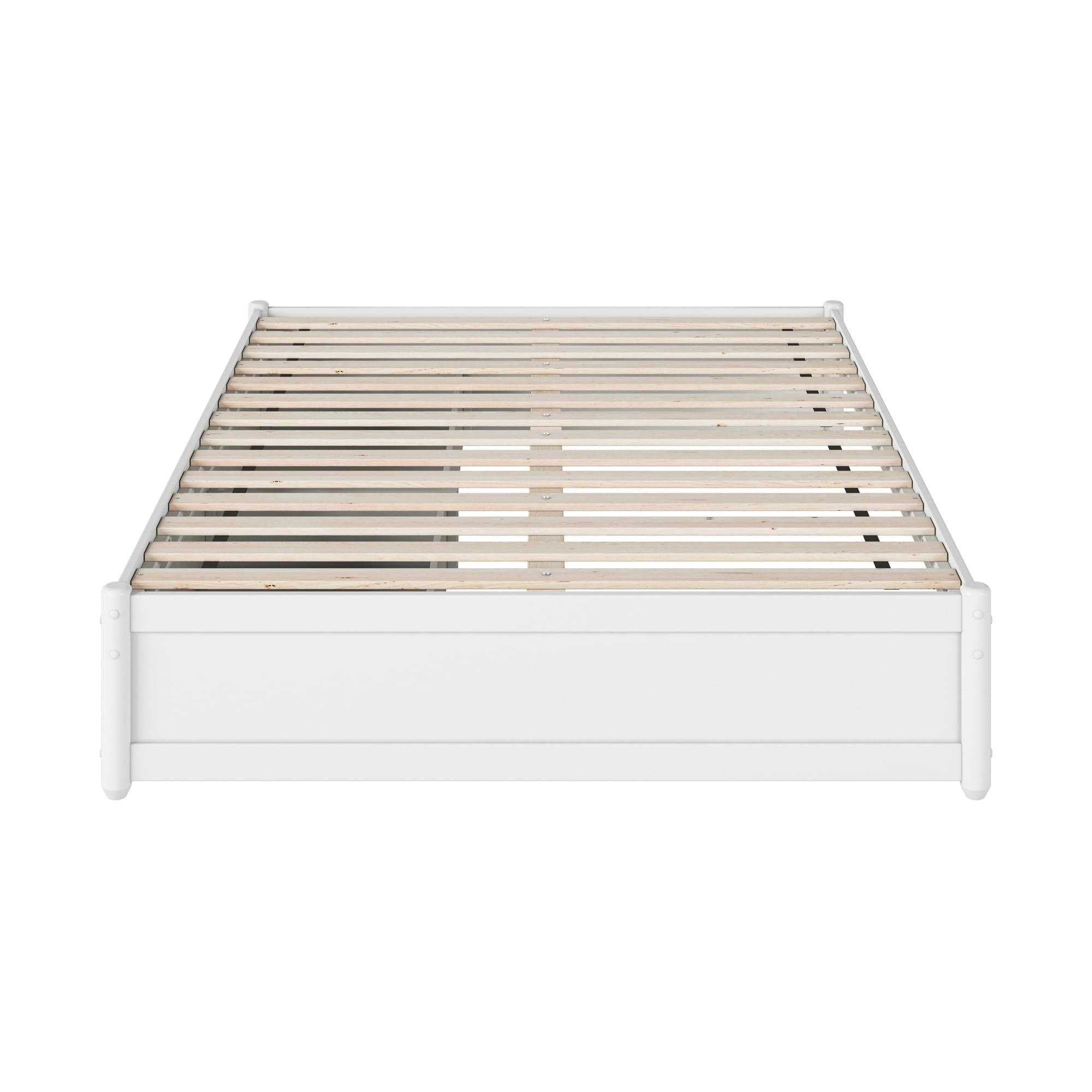 Barcelona Full Solid Wood Panel Platform Bed with Storage Drawers in White