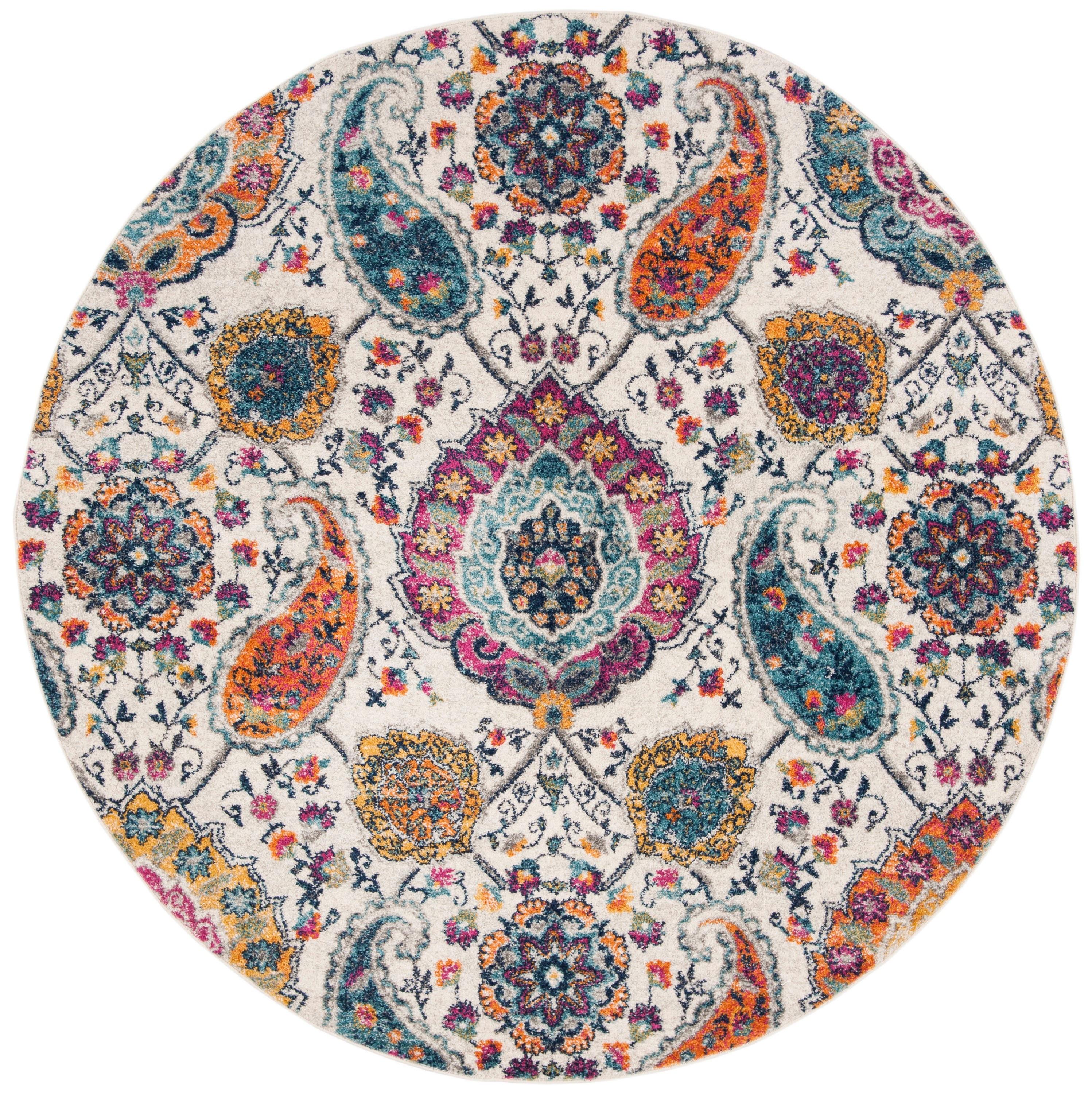 Madison MAD611 Power Loomed Indoor Area Rug - Cream/Multi - 4' Round - Safavieh