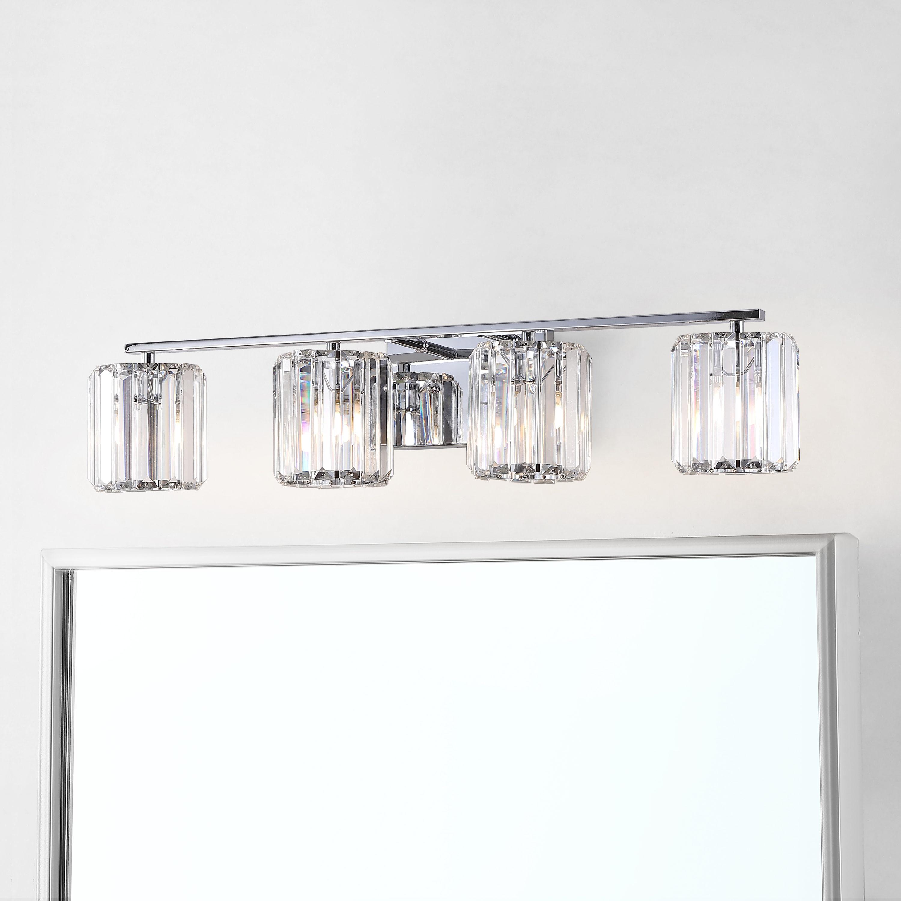 Coco Prism Vintage 29.75" 4-Light Metal/Glass Classic Glam LED Vanity Light, Chrome