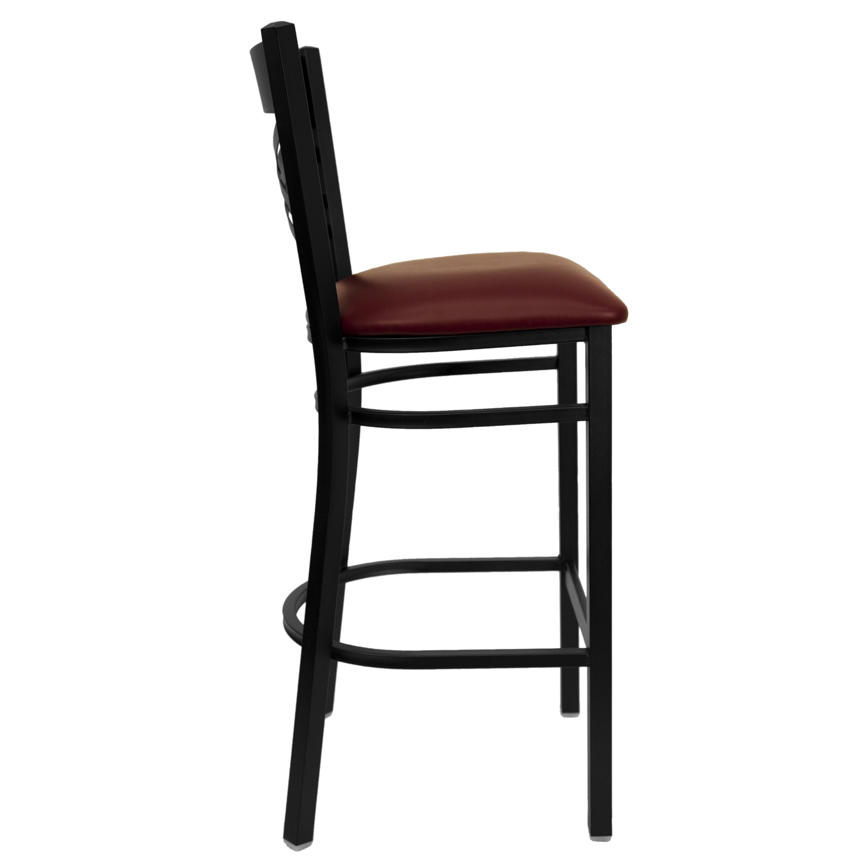 Flash Furniture HERCULES Series Black ''X'' Back Metal Restaurant Barstool - Burgundy Vinyl Seat