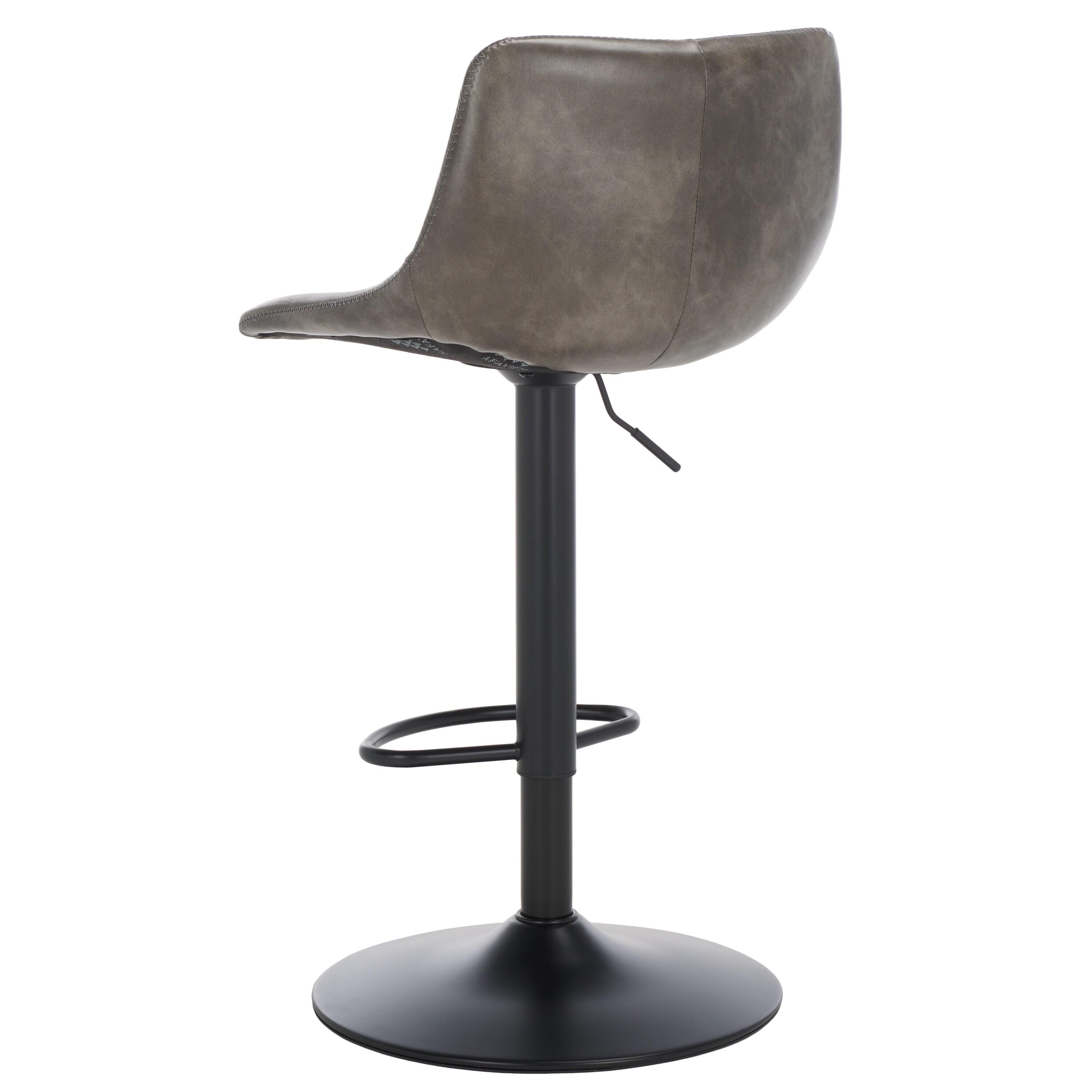 Aelin Adjustable Gray Faux-Leather Swivel Bar Stool with Black Metal Base