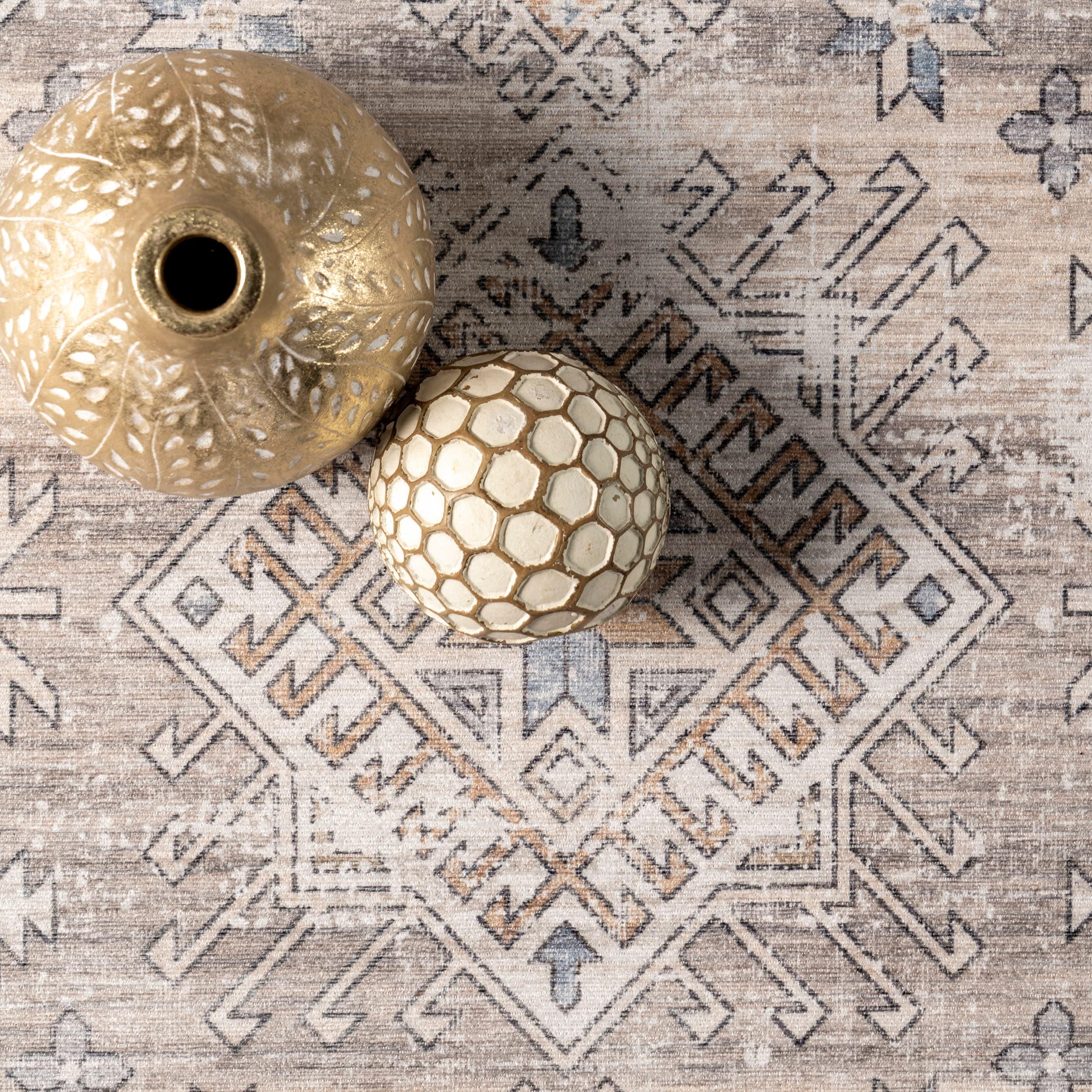 Nuloom Darby Medallion 9x12 Spill Proof Machine Washable Indoor Area Rug for Living Room Bedroom Dining Room, Beige/Ivory