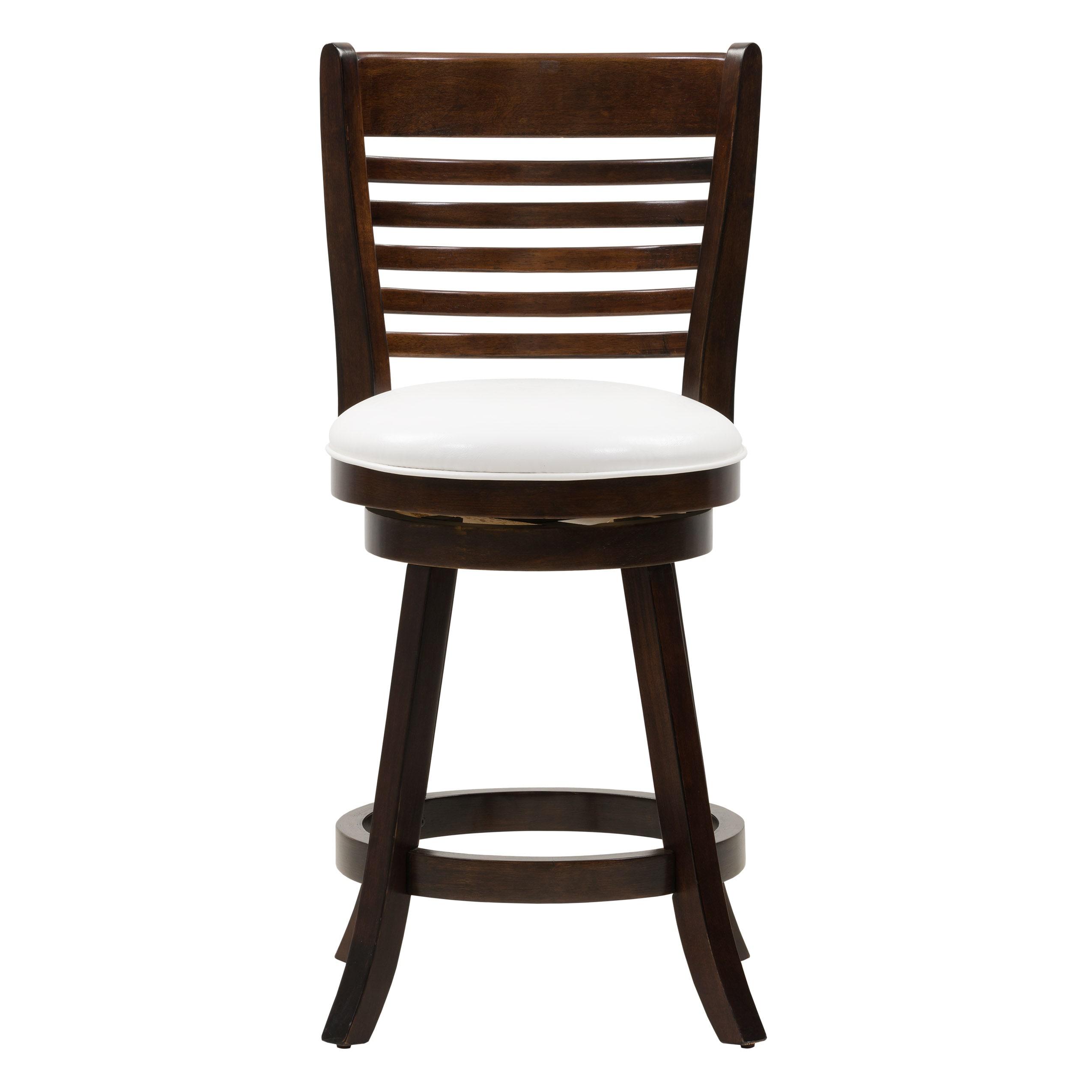 Set of 2 Woodgrove Counter Height Barstools with Slat Backrest Dark Cappuccino White - CorLiving: Faux Leather, Swivels, Rubberwood Legs