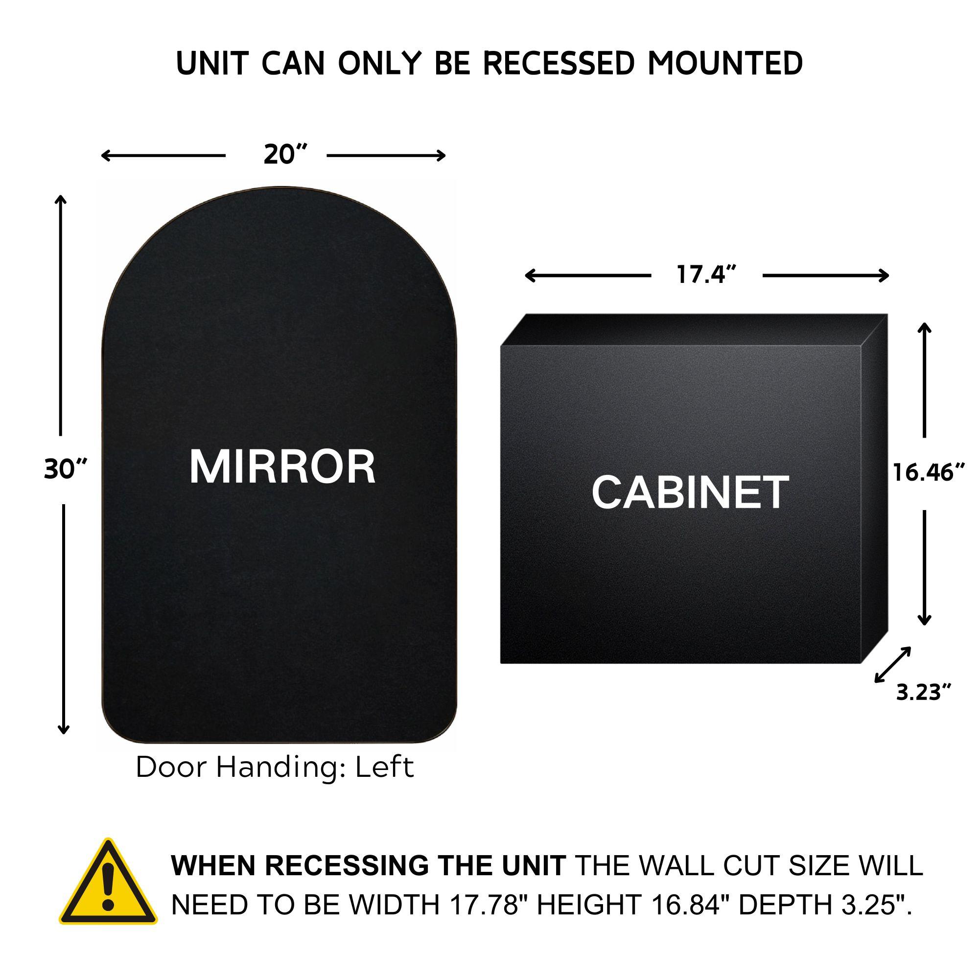 TEHOME 20 in. W x 30 in. H Arched Metal Framed Recessed Medicine Cabinet with Mirror and Shelves for bathroom in Black