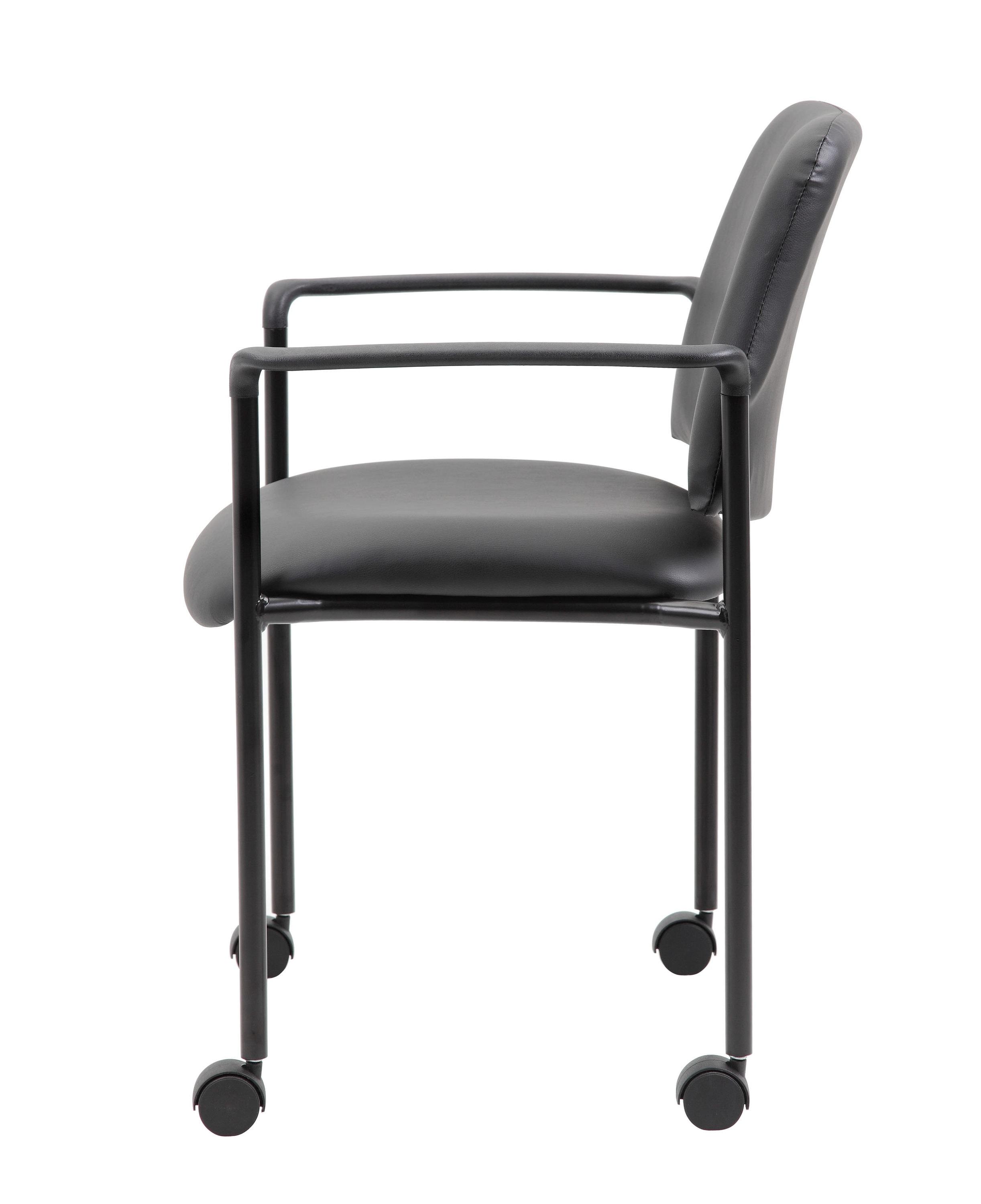 Boss Office Products Stacking Chair with Casters Black: Upholstered Desk Chair, Metal Frame, Fixed Arms