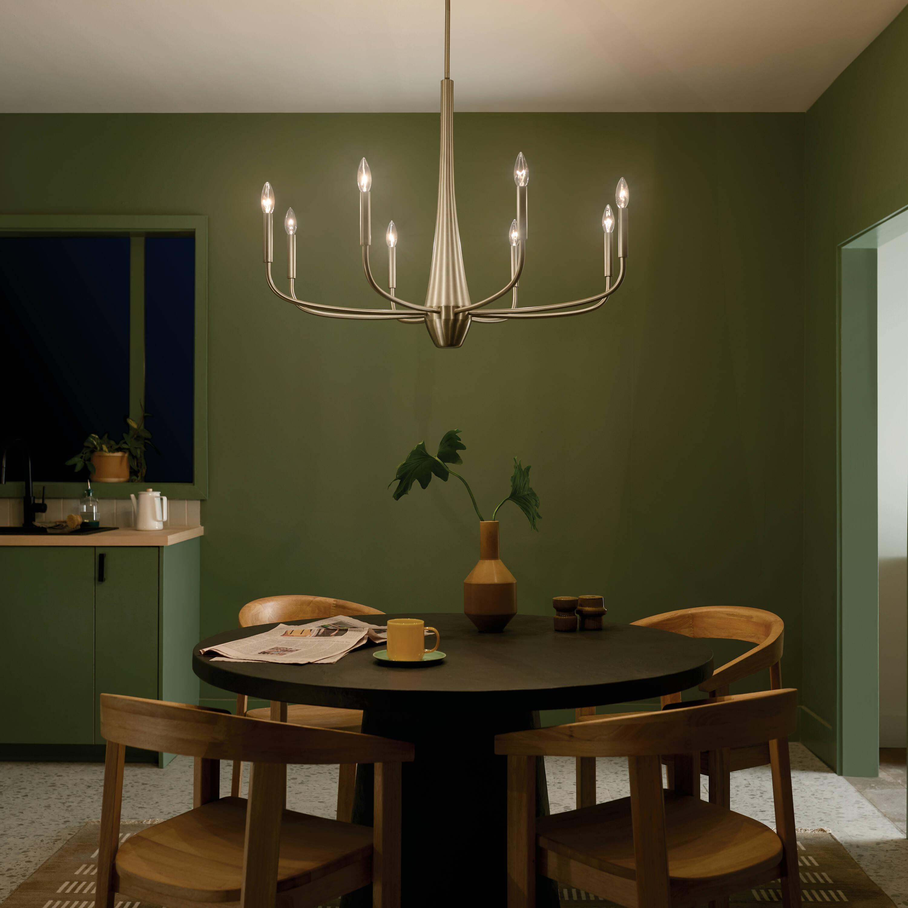 Kichler Deela 8-Light Chandelier, Modern Light in Champagne Bronze, Sloped Ceiling Compatible, for Over Long Oval Dining Room Table (41" x 18.5" x 27"), 52528CPZ