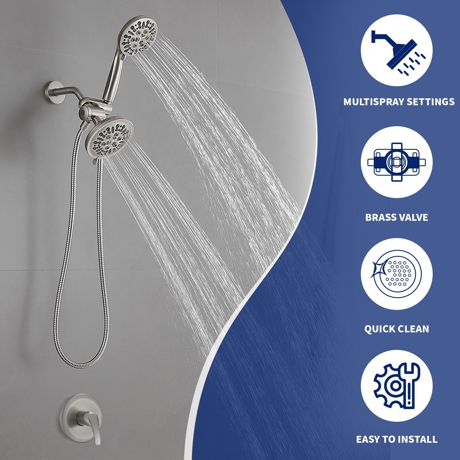 Single Handle 1-Spray Round Rain Shower Faucet Combo Set with Dual Function Pressure Balance Valve