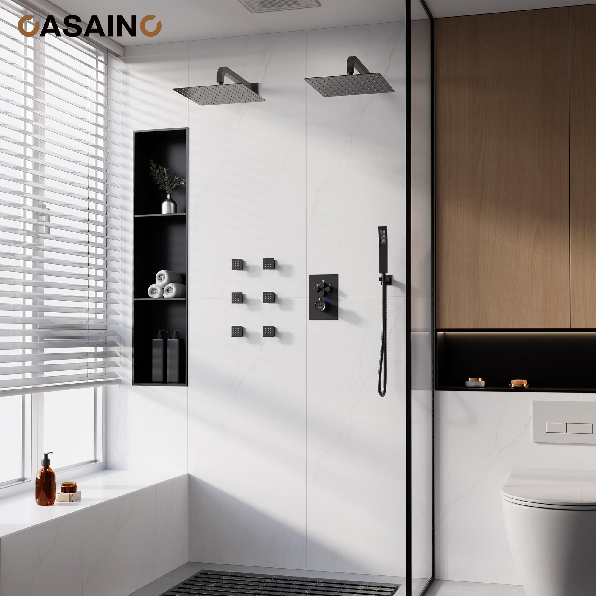 CASAINC CS6228-12MB Dual Shower Head Thermostatic Rainfall Shower System with Rough in-Valve and Shower Body Spray