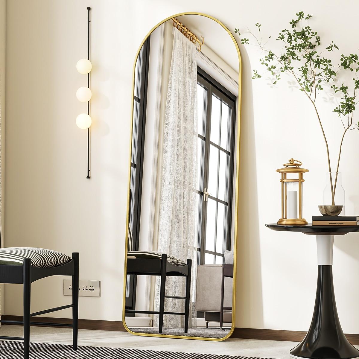 BEAUTYPEAK 64"x21" Full Length Mirror Rectangle Body Dressing Floor Standing Mirrors, Gold