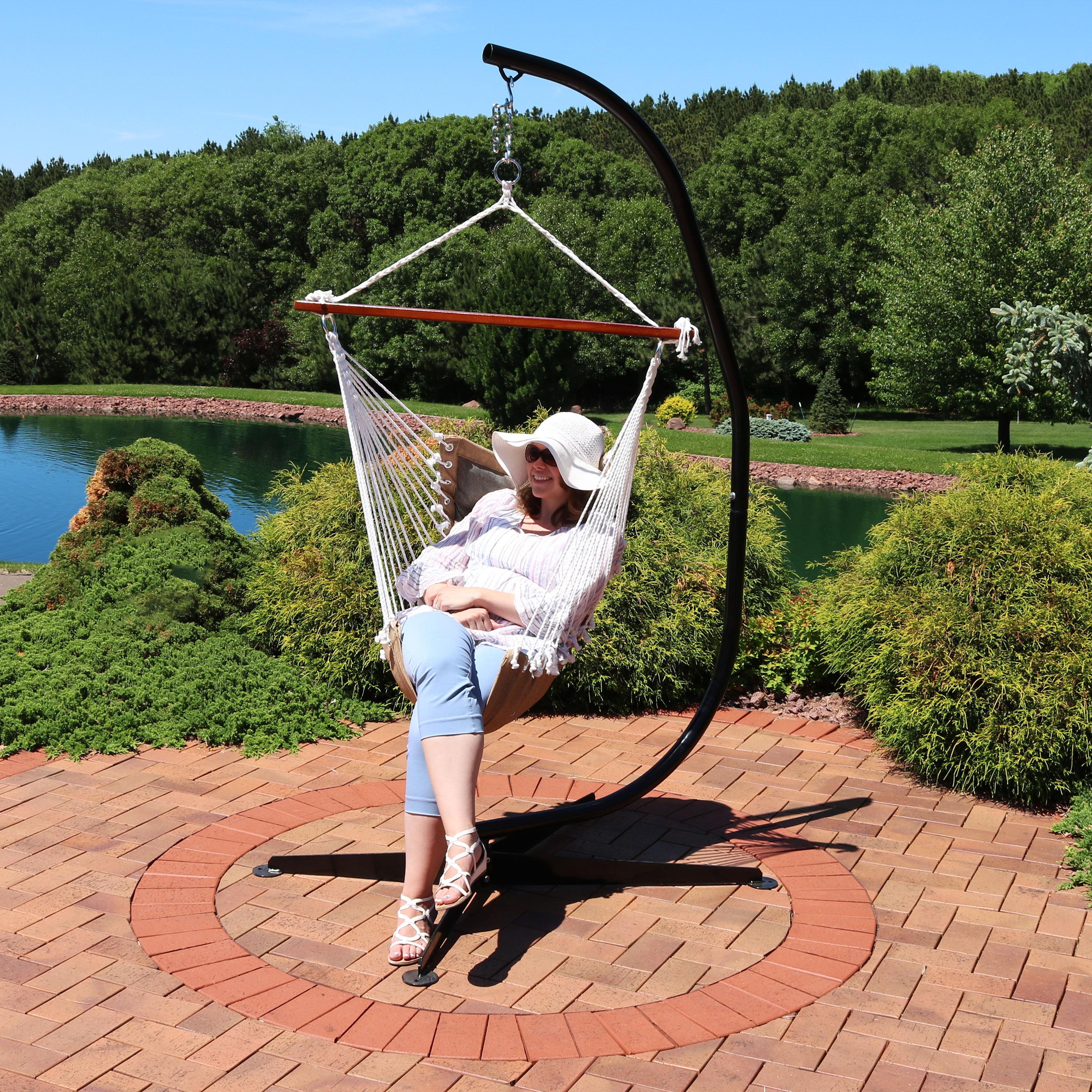 Sunnydaze Large Tufted Victorian Hanging Hammock Chair Swing for Backyard and Patio - 300 lb Weight Capacity - Gray