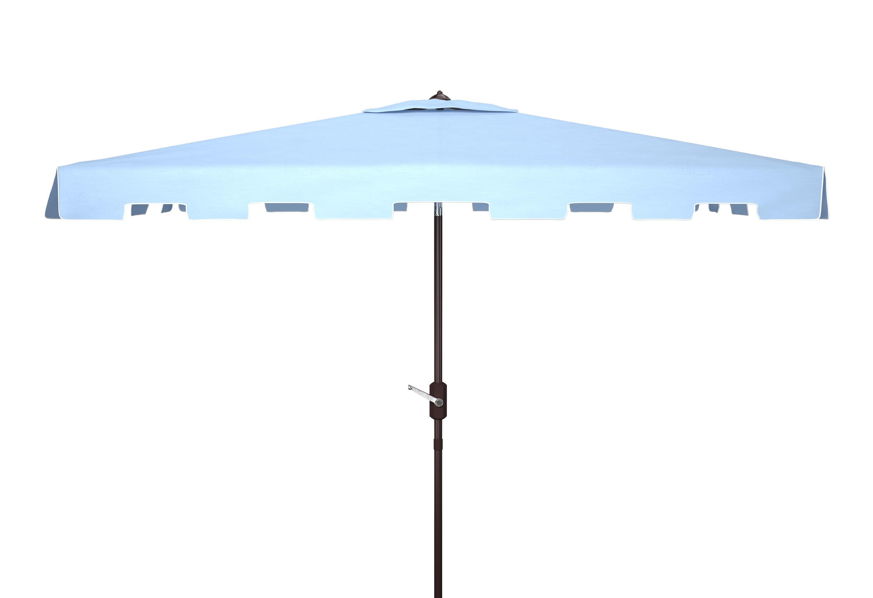 SAFAVIEH Zimmerman 6.5' X 10' Market Crank Patio Umbrella, Baby Blue/White