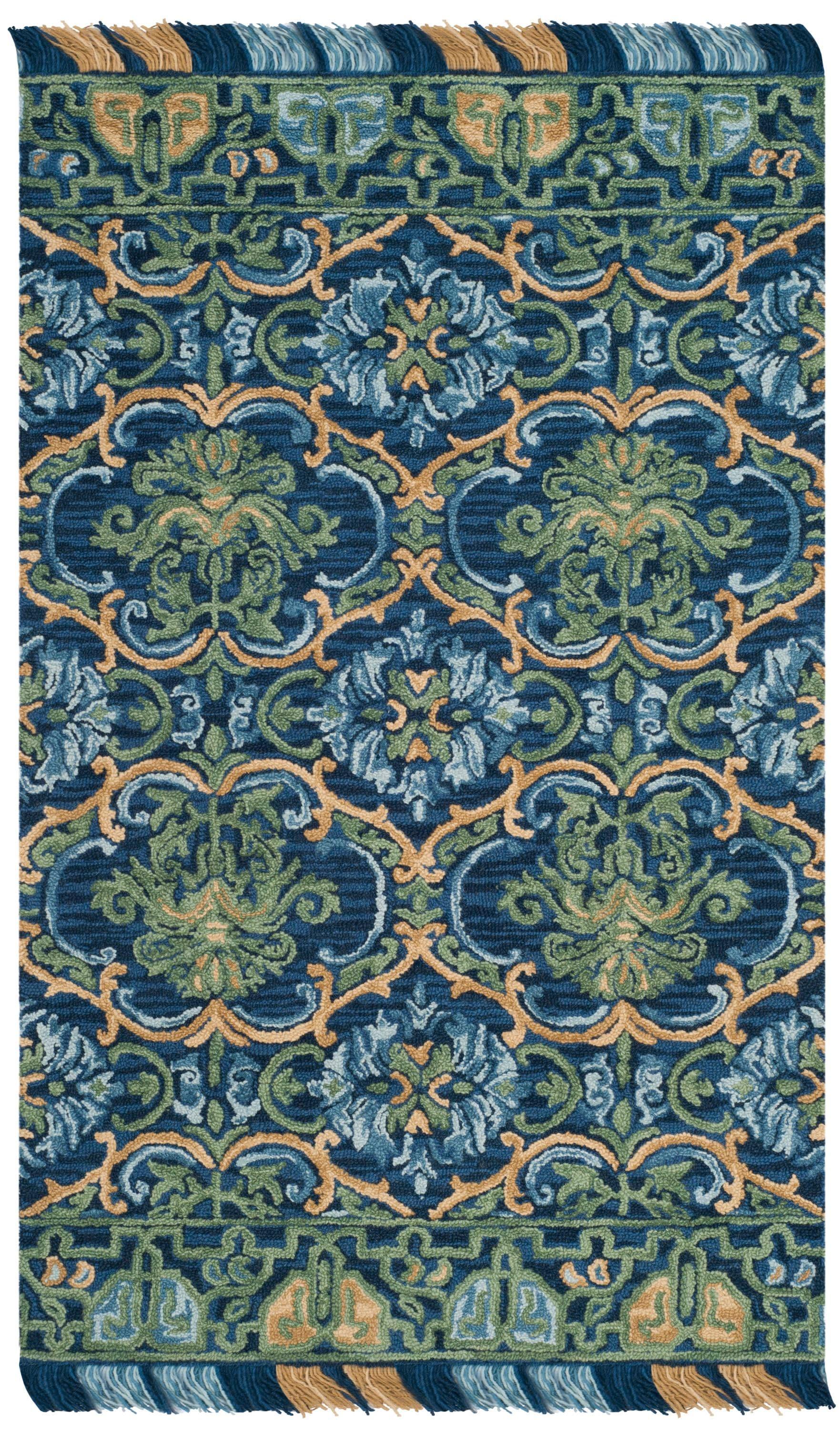 SAFAVIEH Blossom Abram Geometric Area Rug, Navy/Green, 6' x 9'