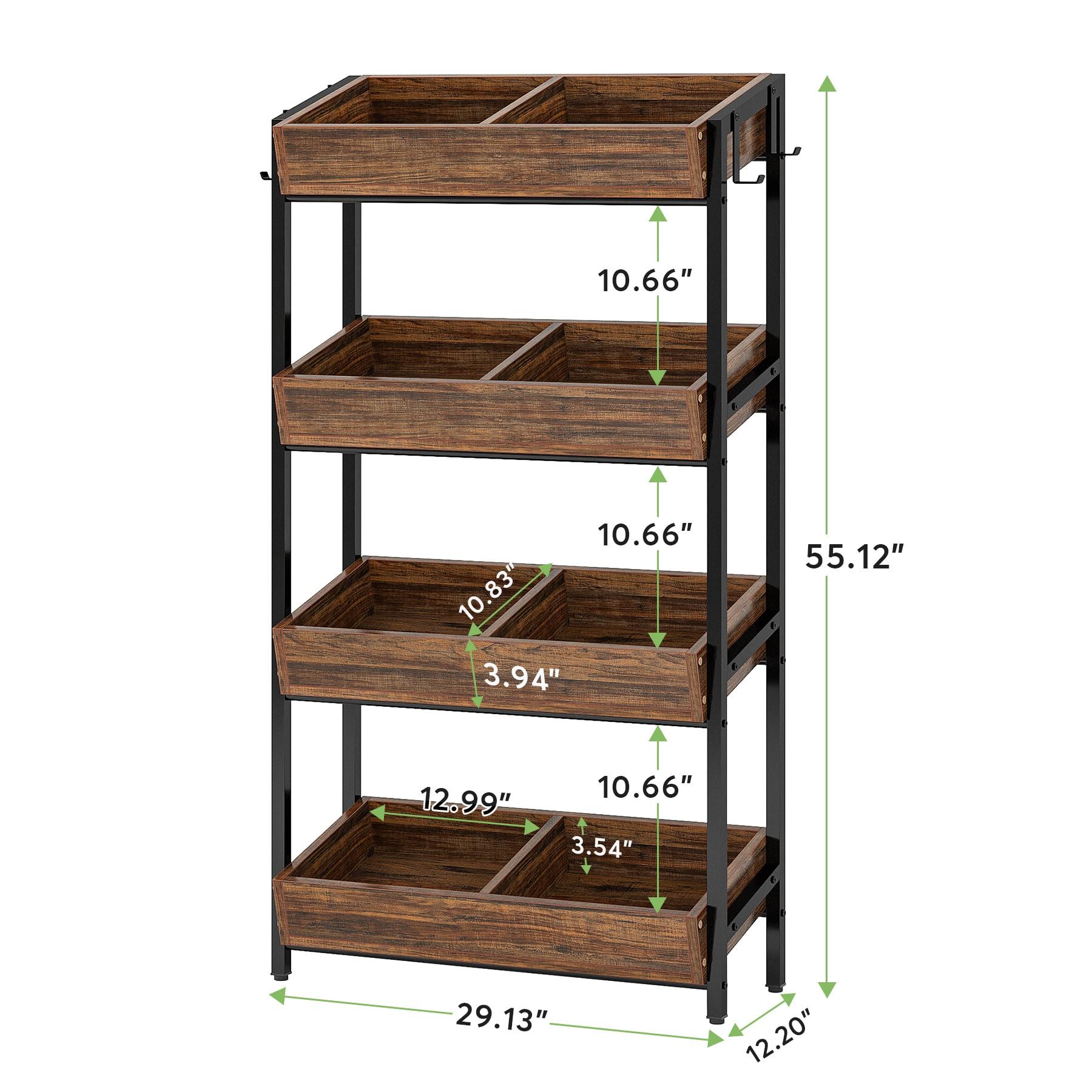 Tribesigns Wood Fruit Vegetable Storage Rack Stand,4-Tier Stackable Fruit Basket Organizer Rack