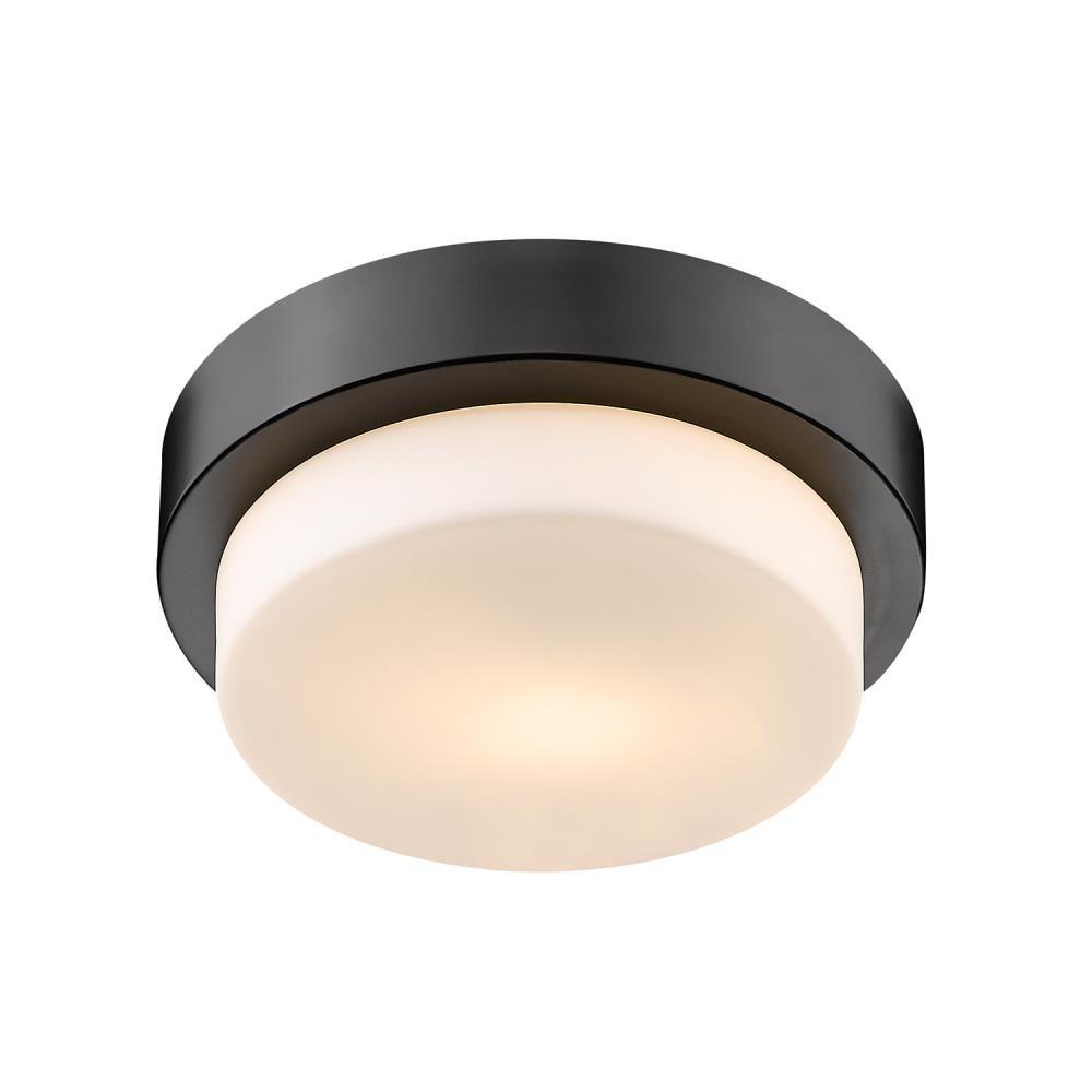 Golden Lighting Multi-Family 1-Light Flush Mount in Matte Black with Opal Glass
