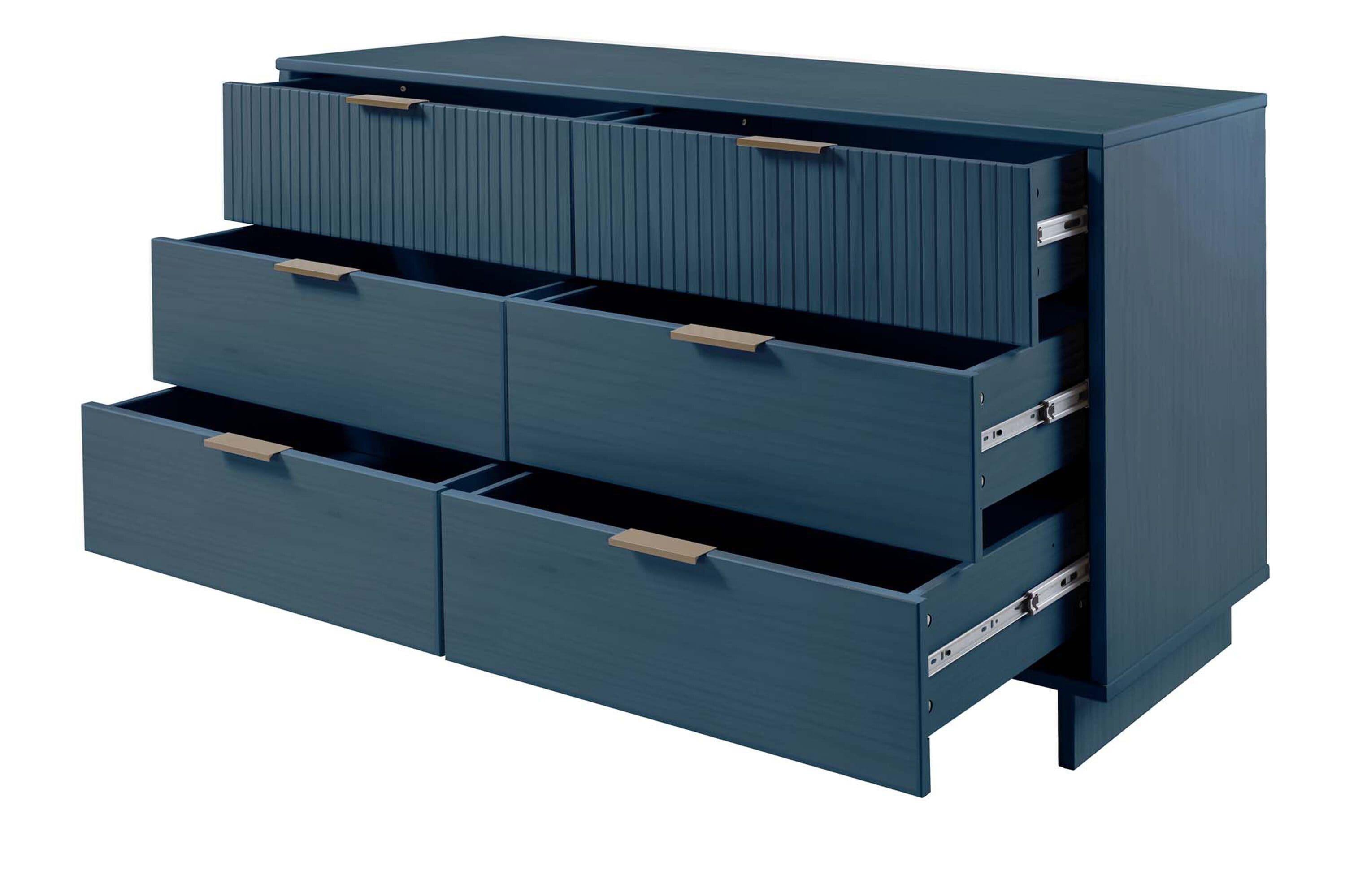 Granville Modern 6 Drawer Double Wide Dresser Midnight Blue - Manhattan Comfort: UV Painted, Soft Close, Wood Frame