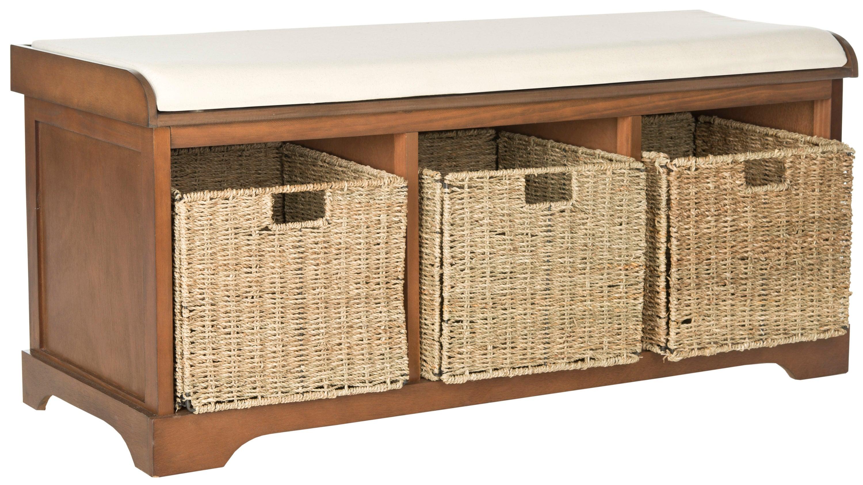 Lonan  Wicker Storage Bench - Brown - Safavieh